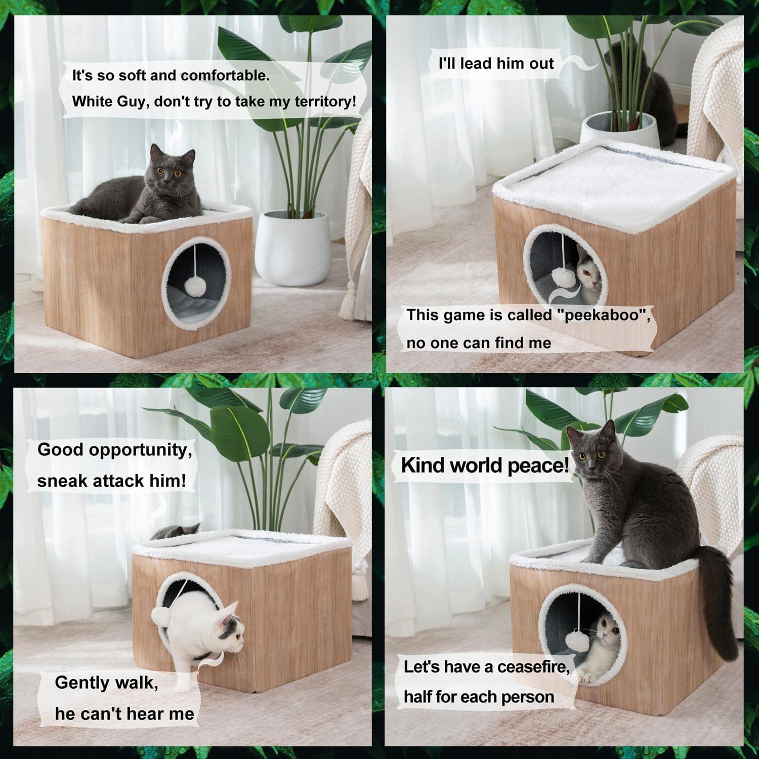 Casa de Gato LUCKITTY Plegable con Cojines y Juguete Marrón