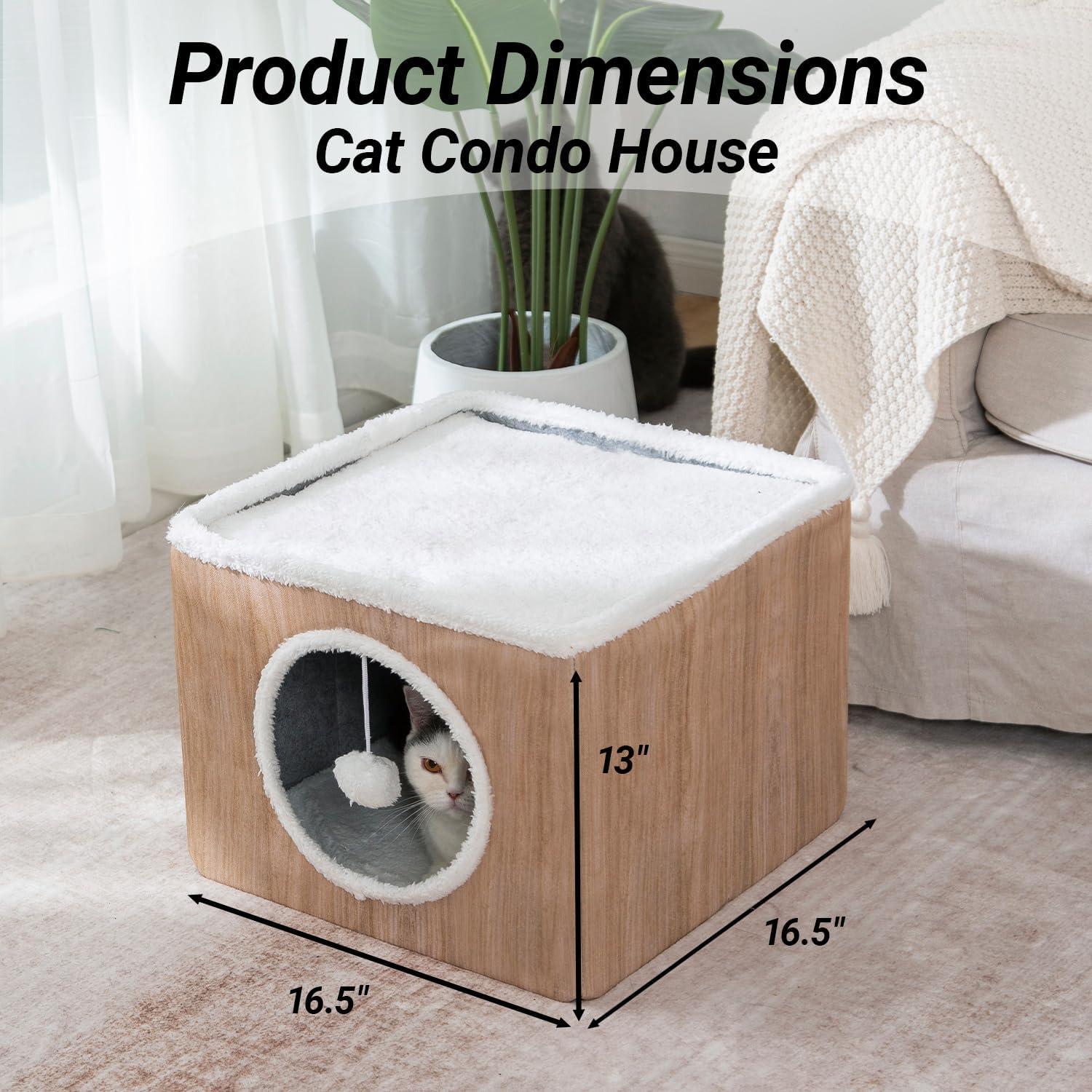 Casa de Gato LUCKITTY Plegable con Cojines y Juguete Marrón