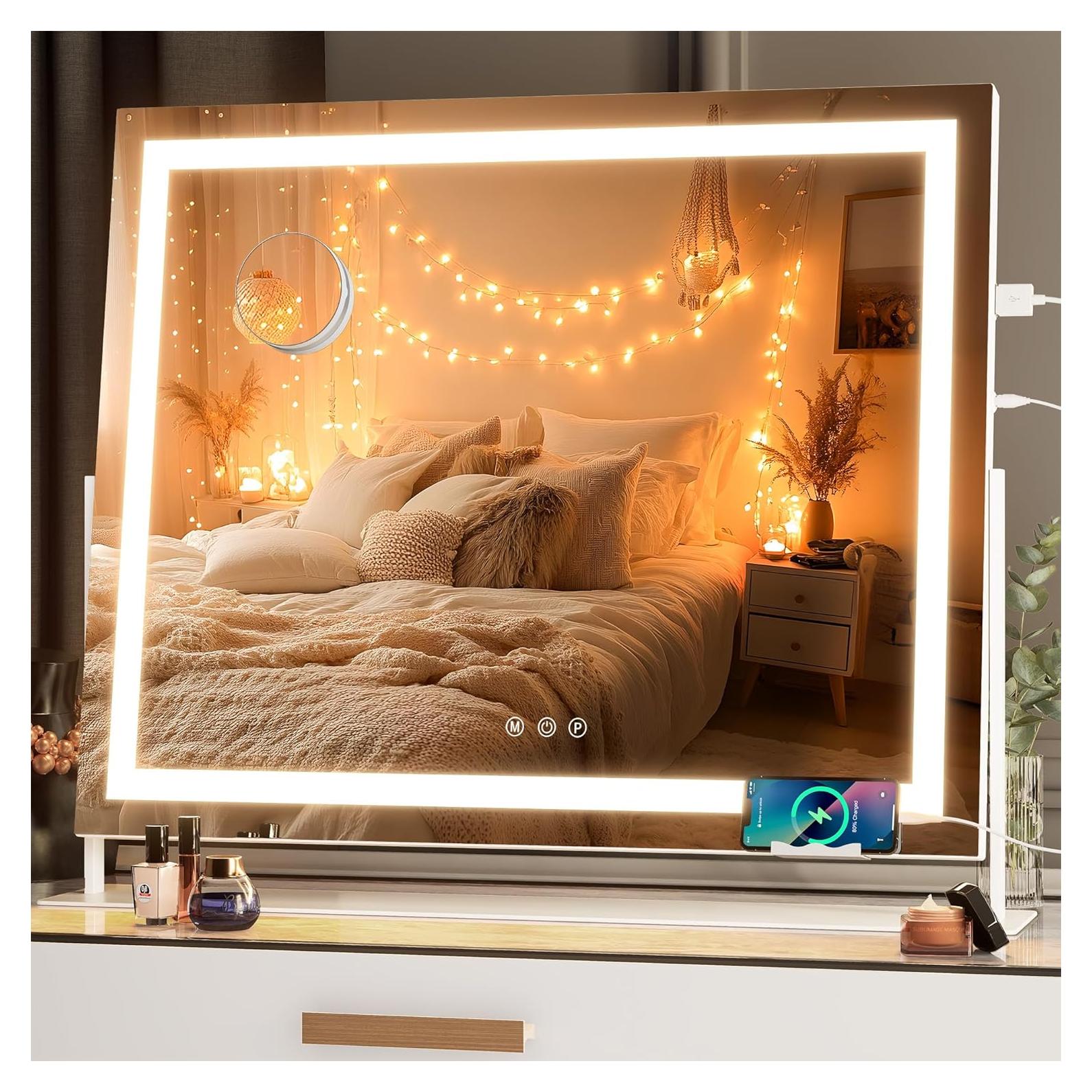 Espejo de tocador Hasipu LED 65x54 cm con aumento 10X y USB