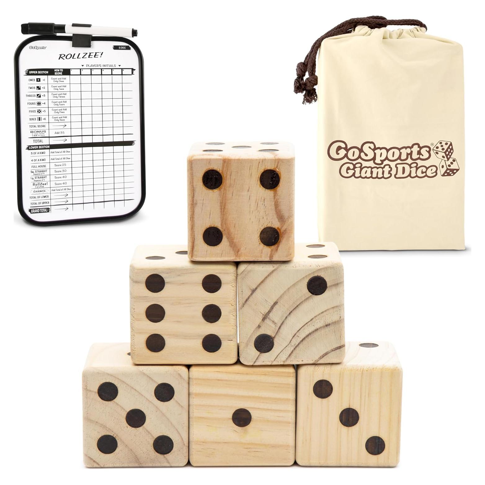 Juego de Dados de Madera GoSports 6 Piezas 6.35 cm con Tablero