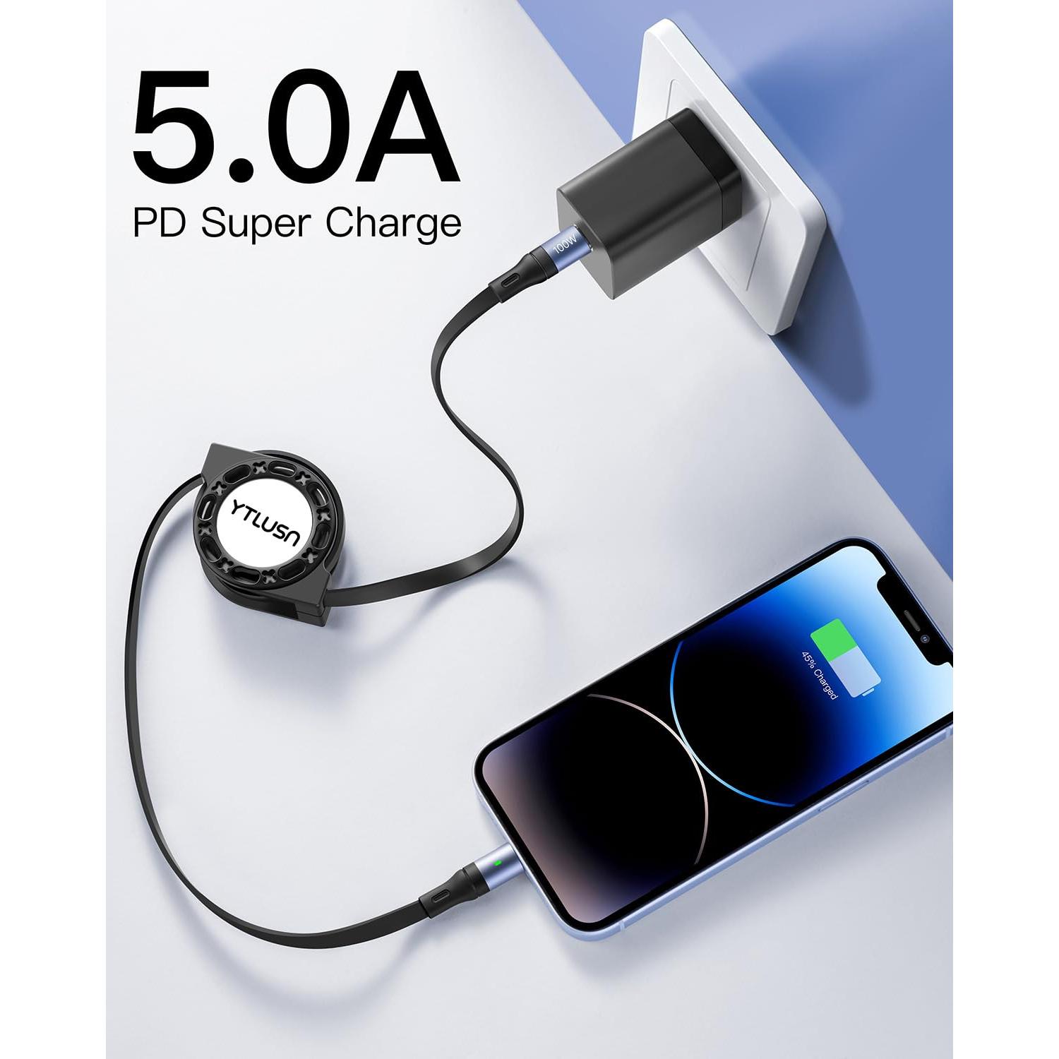 Cable USB C Retráctil YTLUSN 100W 120cm 2Pack Carga Rápida