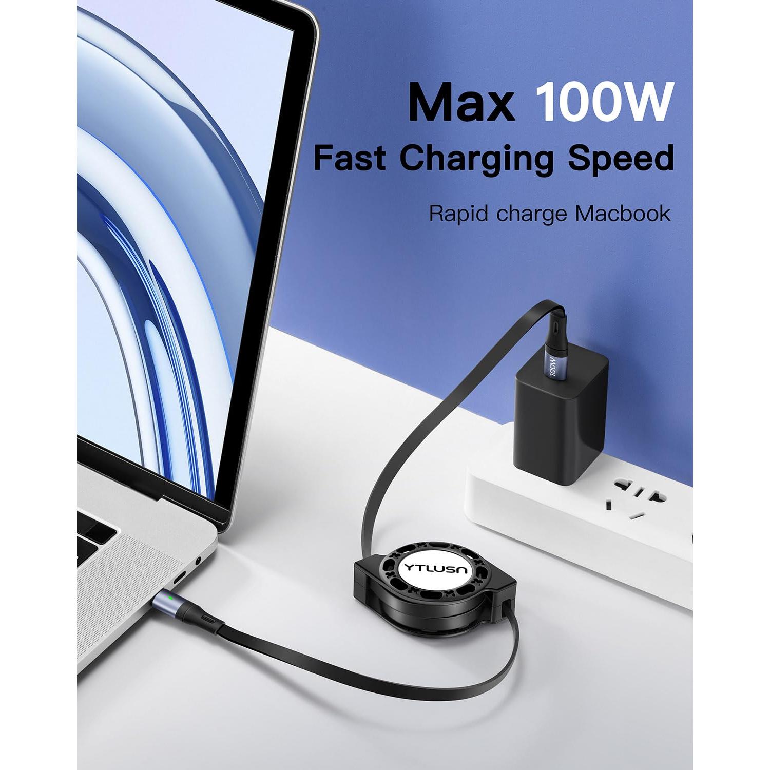 Cable USB C Retráctil YTLUSN 100W 120cm 2Pack Carga Rápida