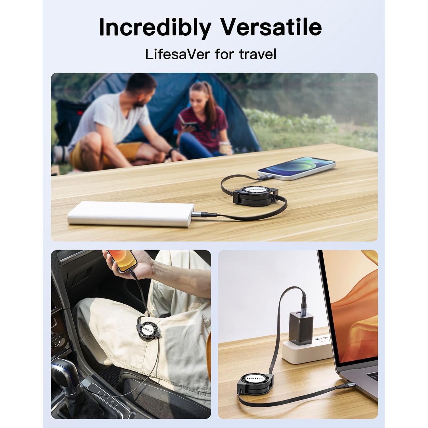 Cable USB C Retráctil YTLUSN 100W 120cm 2Pack Carga Rápida