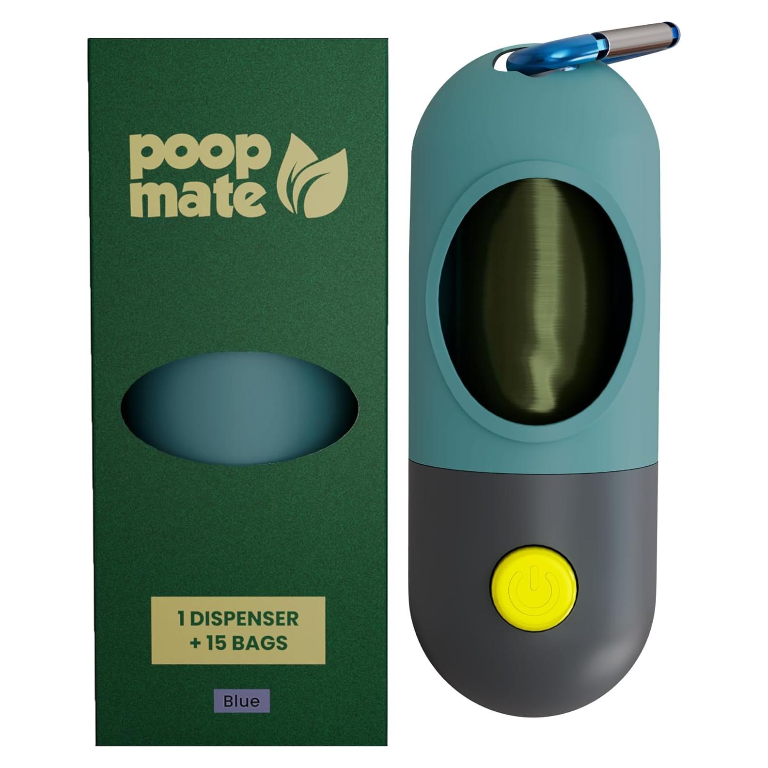 Dispensador de Bolsas de Excremento de Perro Poop Mate con Linterna LED - Azul