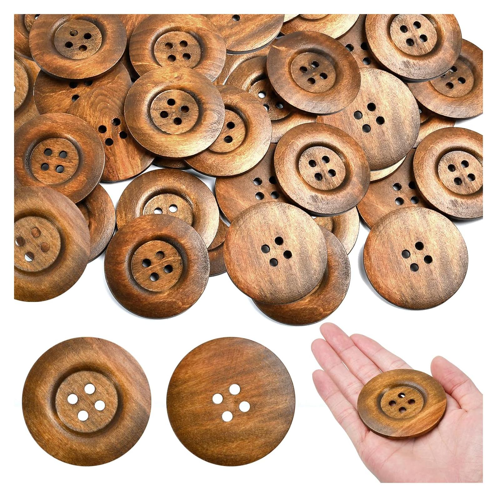 50 Botones de Madera Grandes Aemygo 6cm Marrón para Costura
