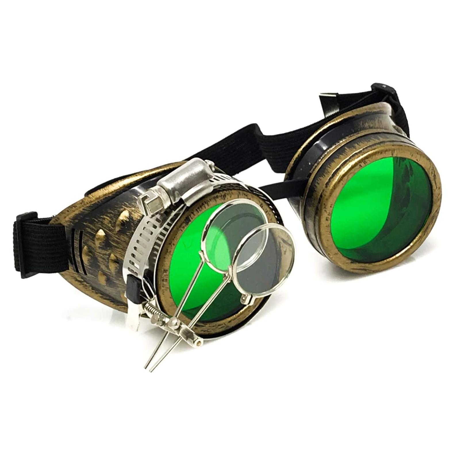 Gafas Steampunk Victoriano Rave Oro Vintage con Lupas