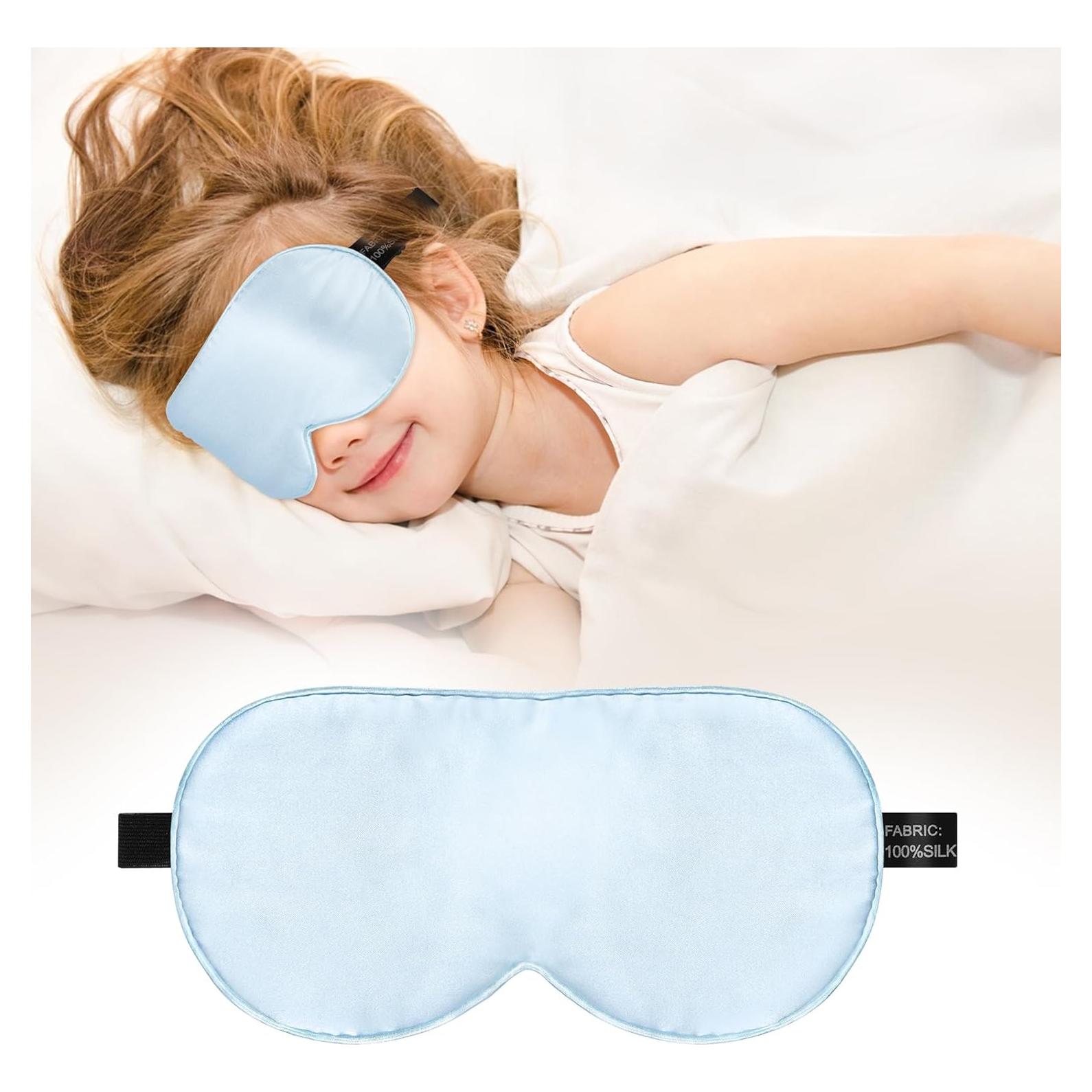 Máscara de Sueño para Niños Pyopbow Seda Natural Azul