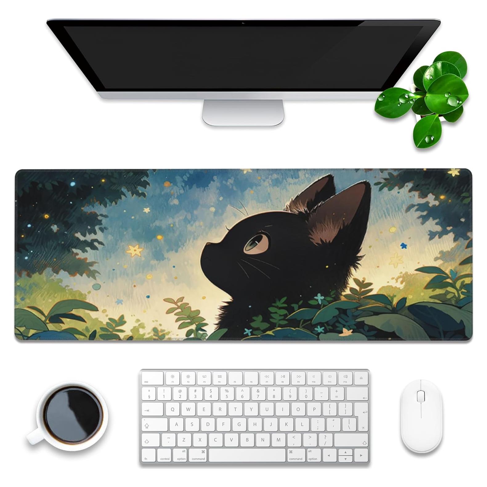 Alfombrilla de Escritorio KOAIWPAE Gato Negro 80x30 cm Antideslizante