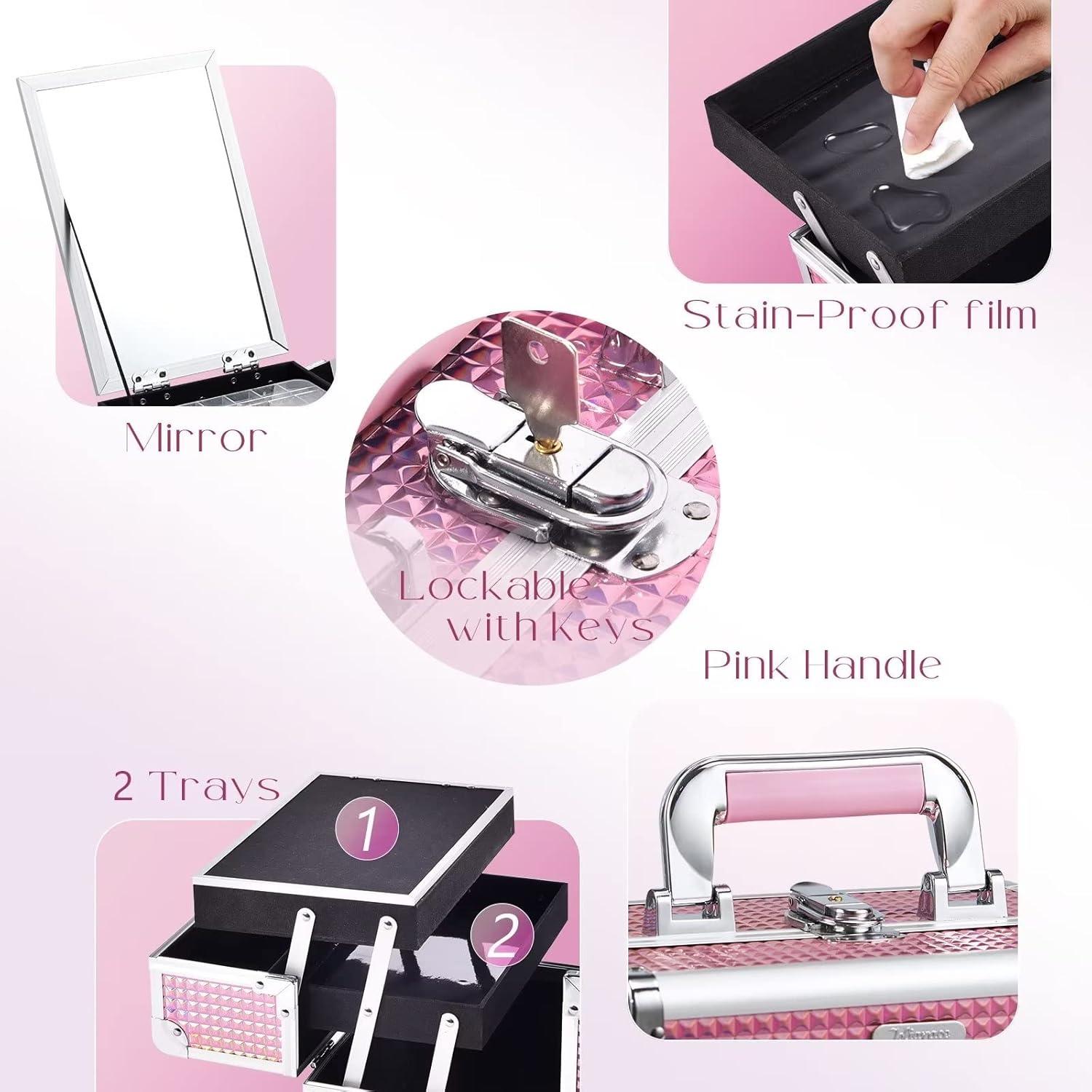 Estuche de Maquillaje Joligrace Rosa 24x17.8x16.9 cm con Espejo