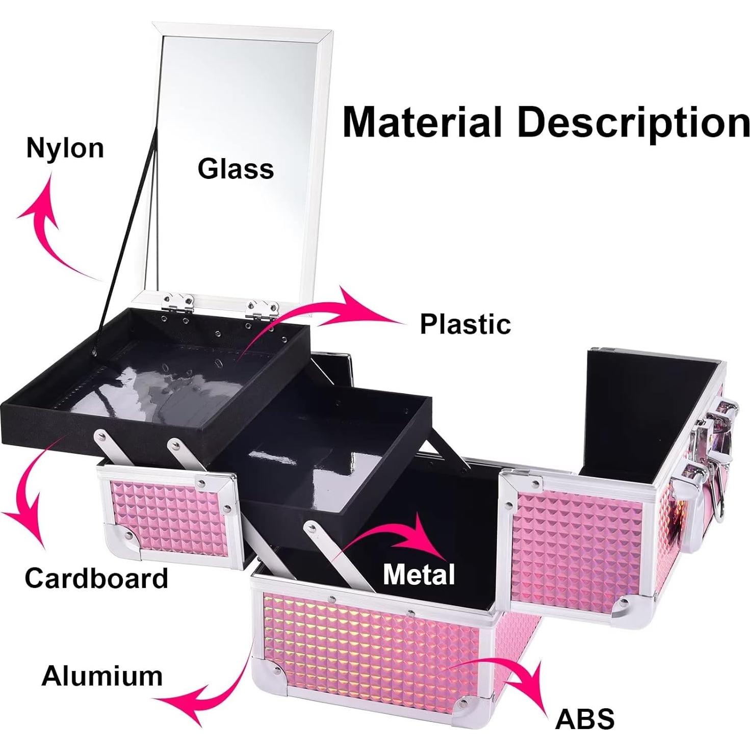 Estuche de Maquillaje Joligrace Rosa 24x17.8x16.9 cm con Espejo