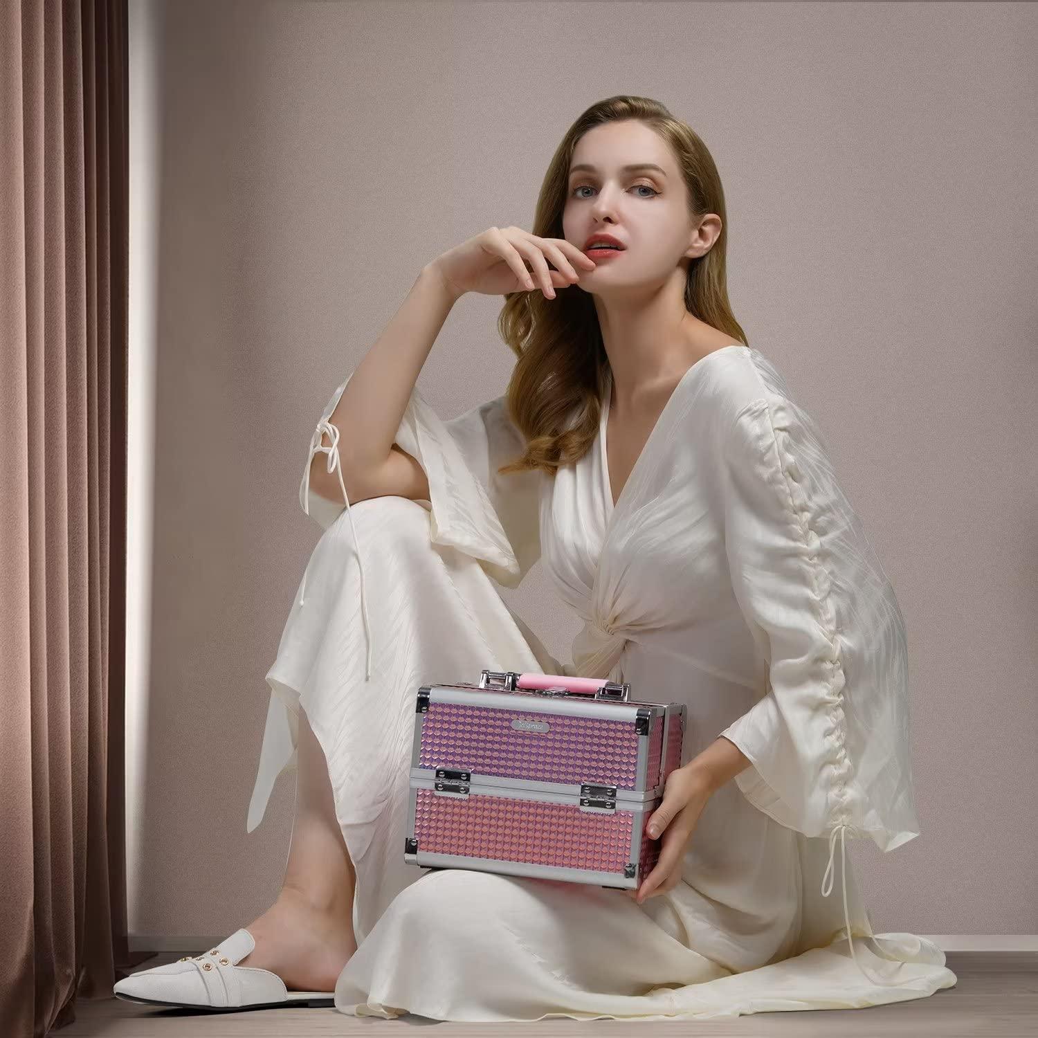 Estuche de Maquillaje Joligrace Rosa 24x17.8x16.9 cm con Espejo