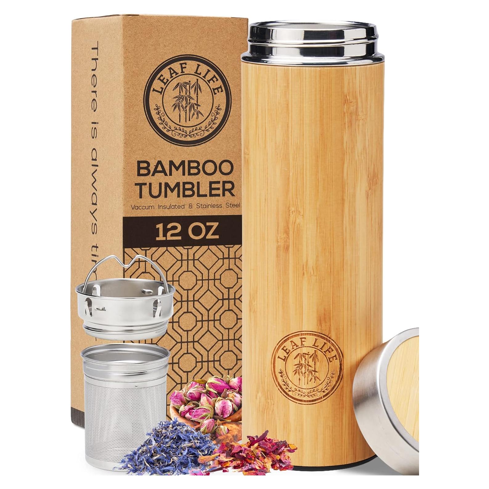 Botella Infusora de Té de Bambú LeafLife 12oz Aislada