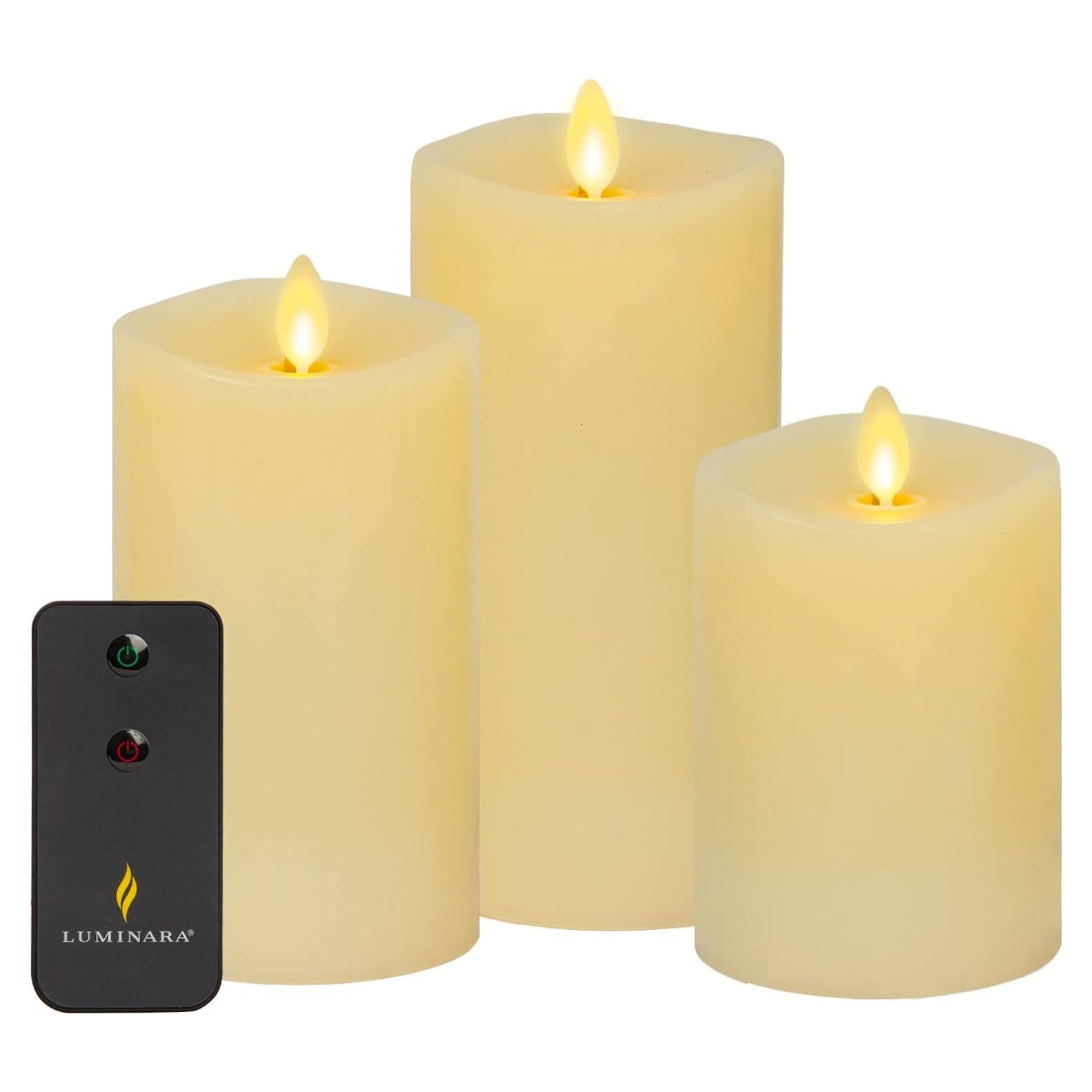 Luminara Vela LED Sin Llama Marfil Juego de 3 con Control Remoto
