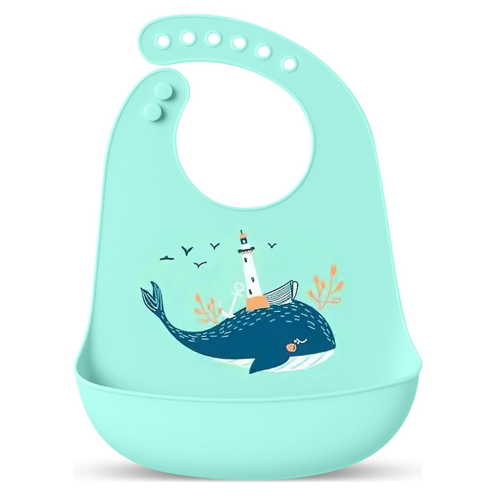 Babero de Silicona Azul Bebé - Impermeable y Ajustable