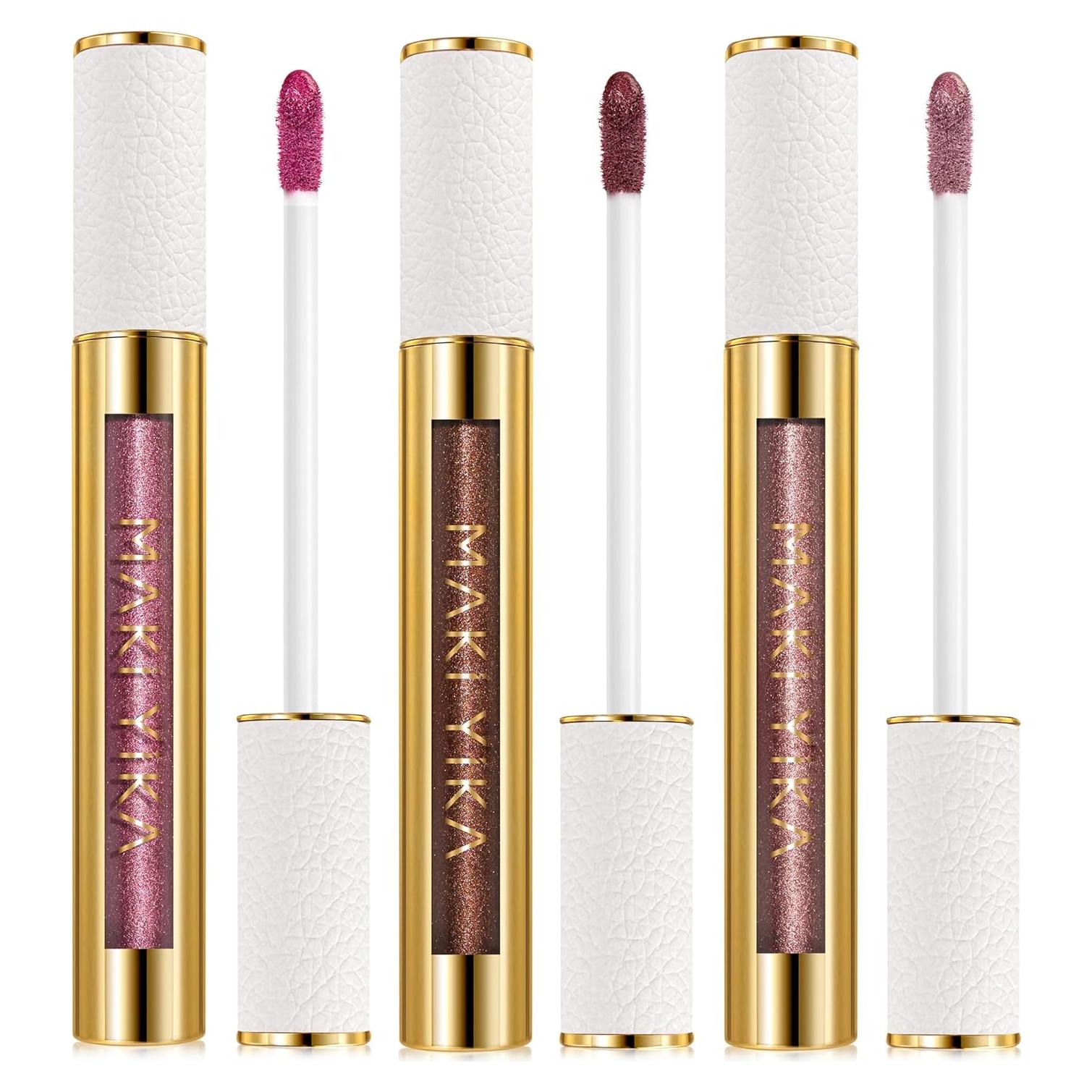 Pintalabios Metálico MAKI YIKA 3Pcs Larga Duración Rosa Nude