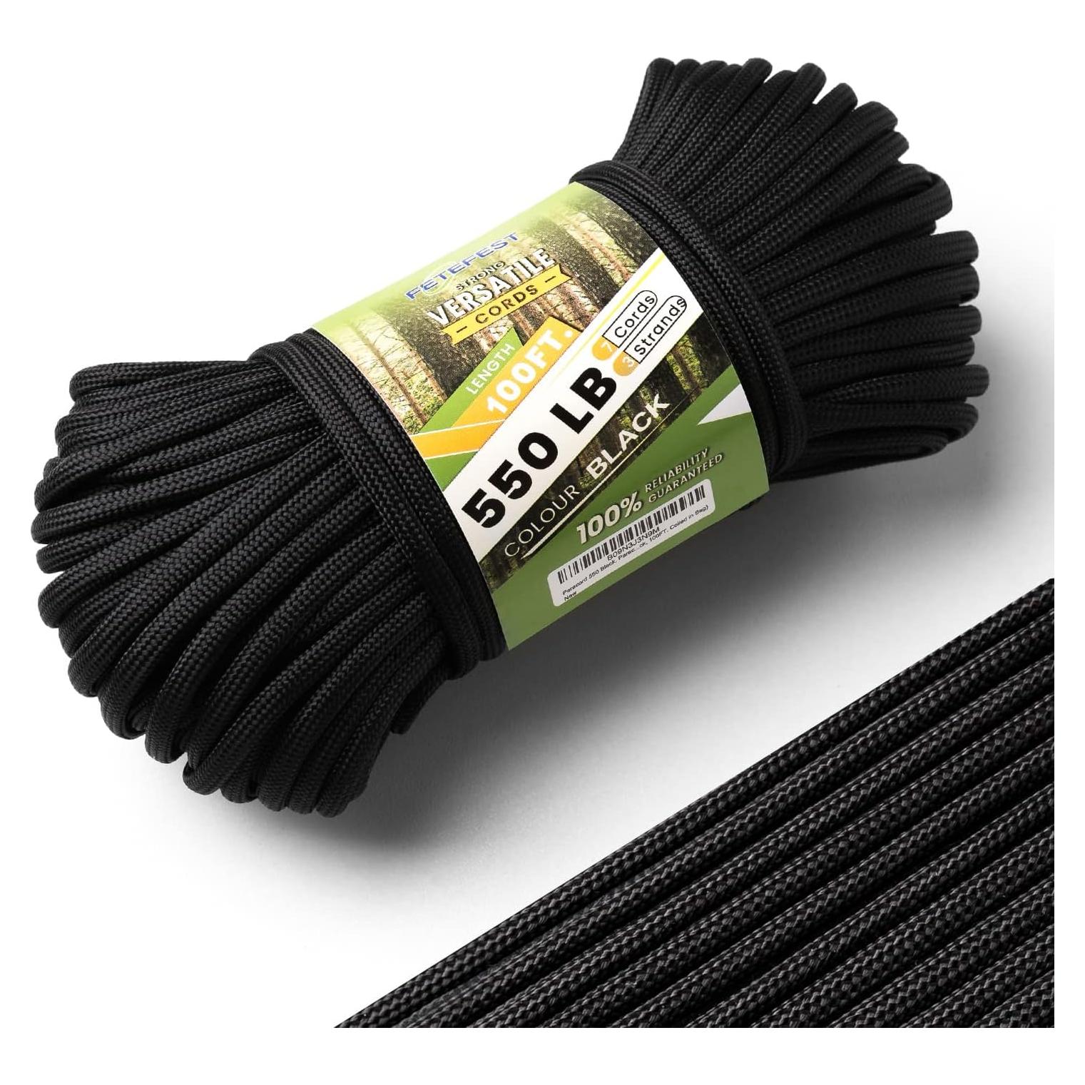 Cuerda Paracord 550 Fetefest 30.48M Nylon Resistente Negro