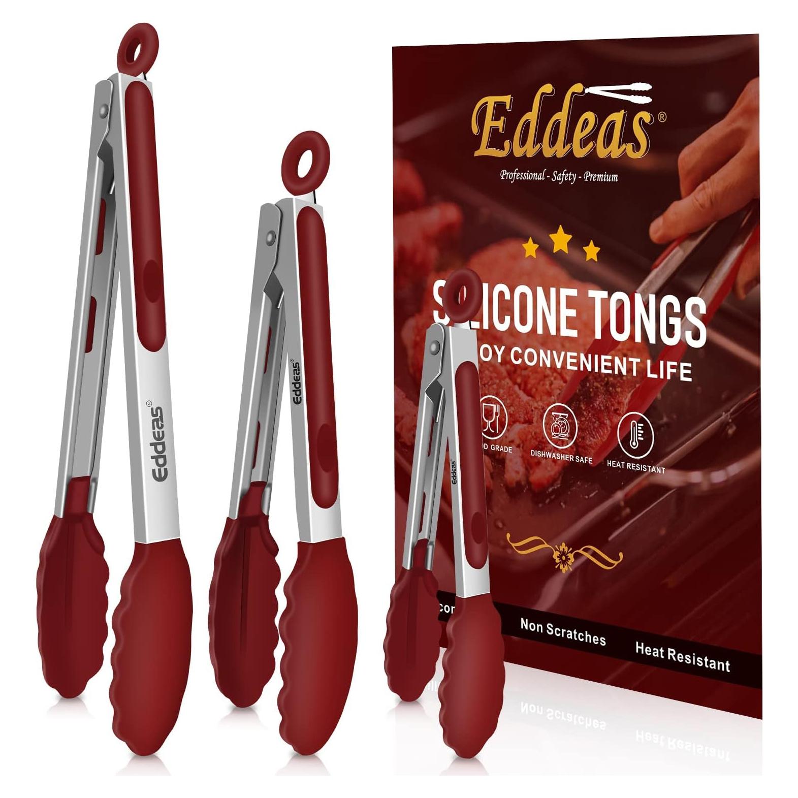 Juego de Pinzas de Cocina Eddeas 3 Pcs Silicona Rojo 17.78-30.48 cm