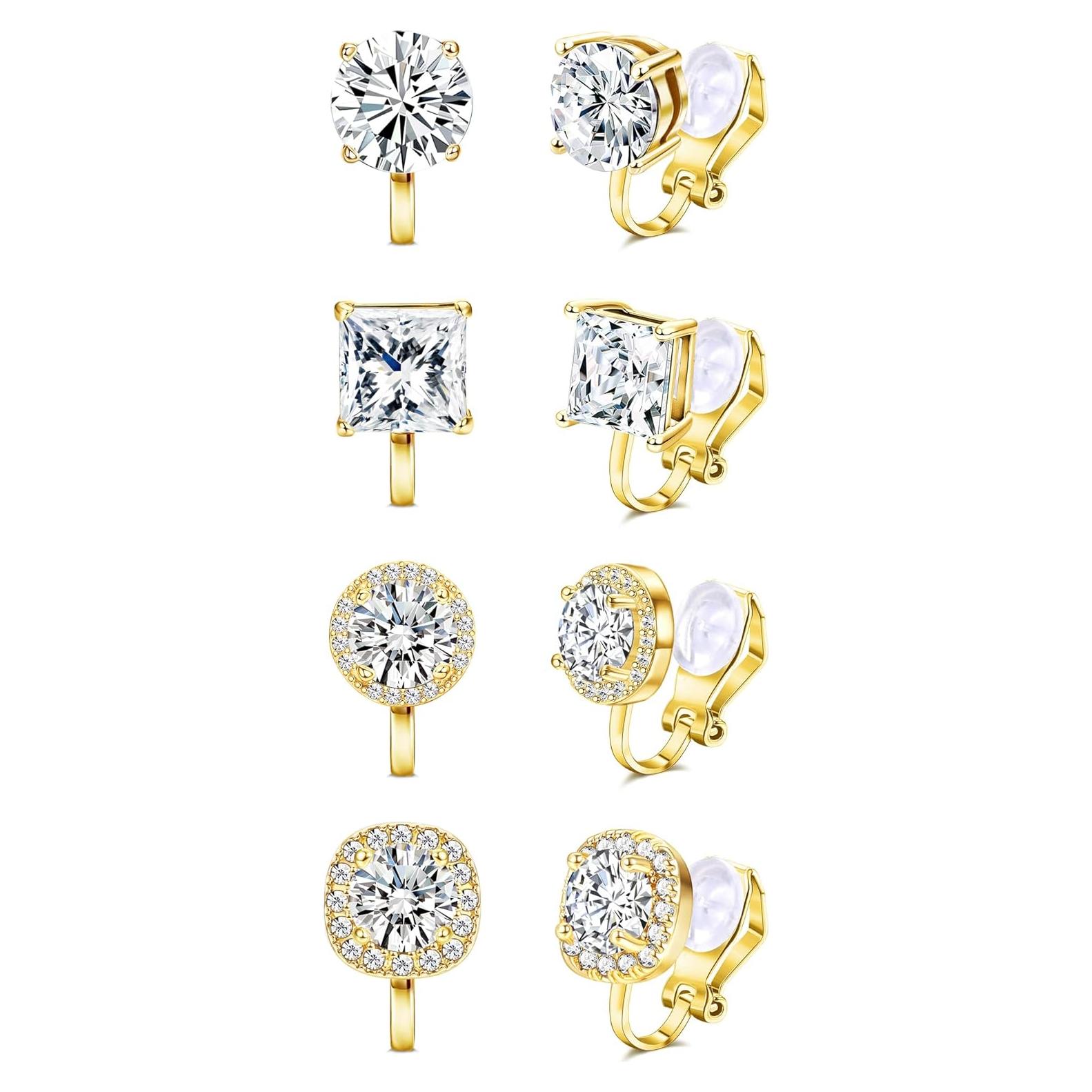 Pendientes de Clip de Circonita Cubica Thunaraz Oro - Hipoalergenicos