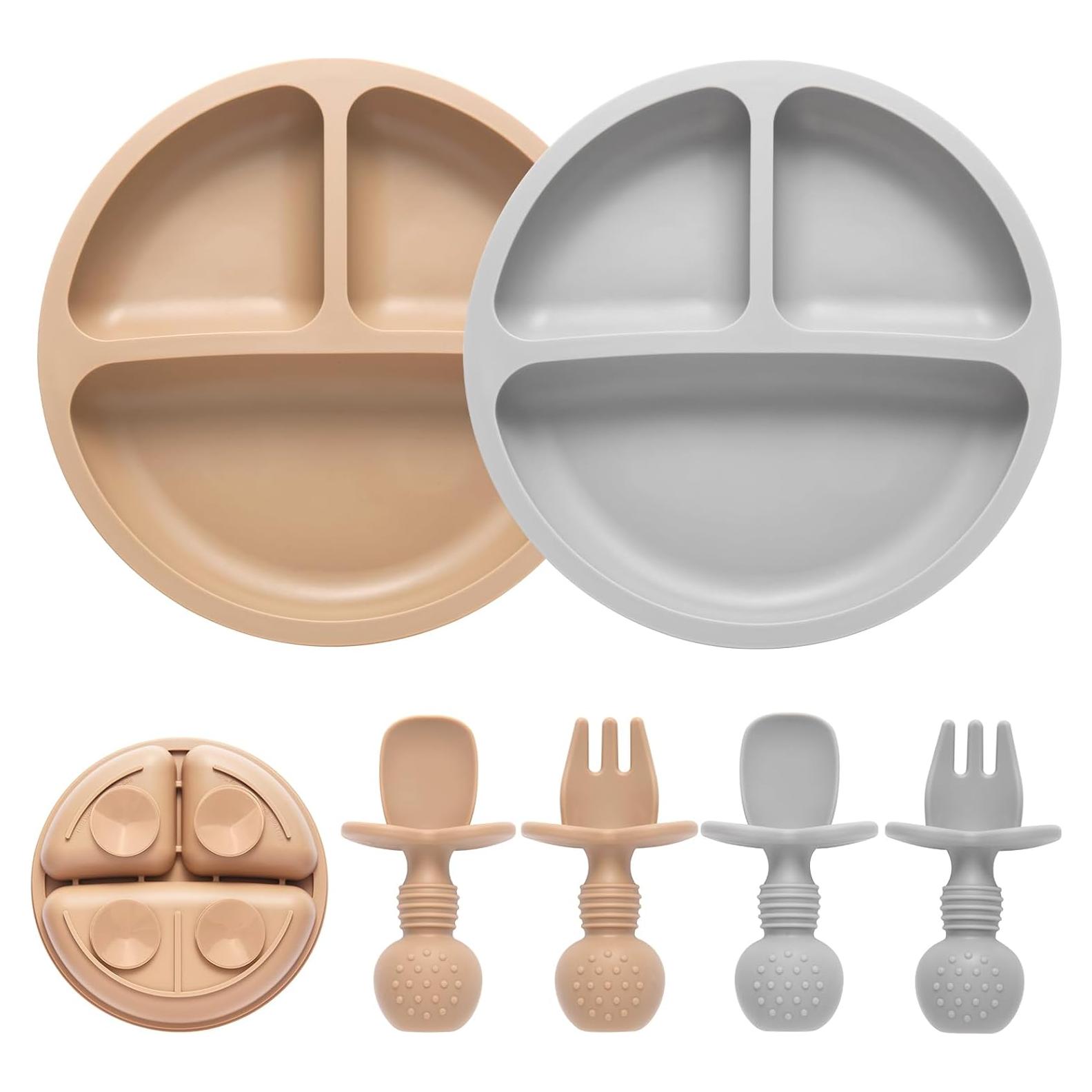 Juego de Alimentación para Bebés Eascrozn - 2 Platos Divididos, 2 Cucharas y 2 Tenedores, Libre de BPA