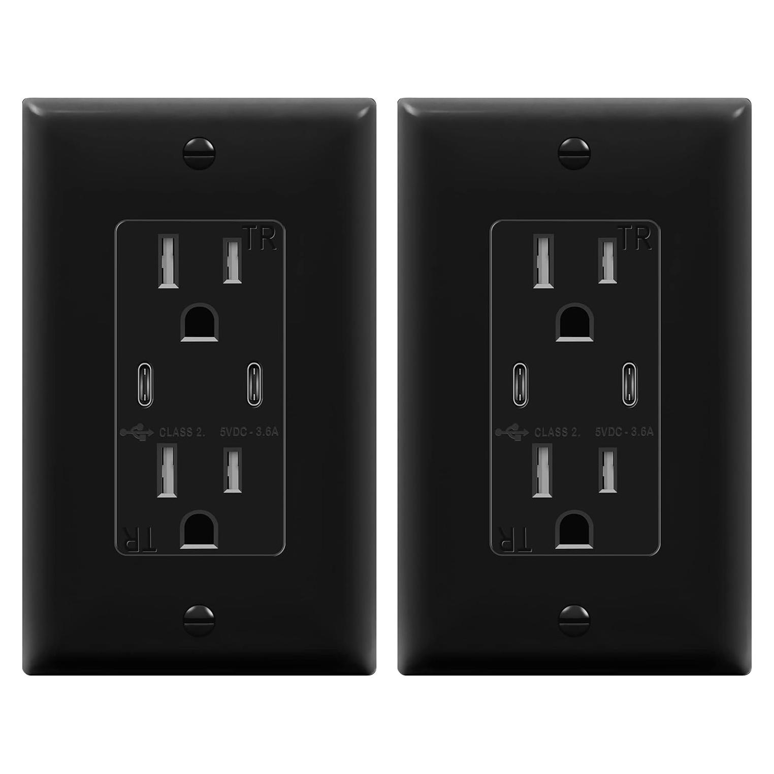 Enchufe USB Doble TOPGREENER 3.6A 15A Negro - 2 Piezas