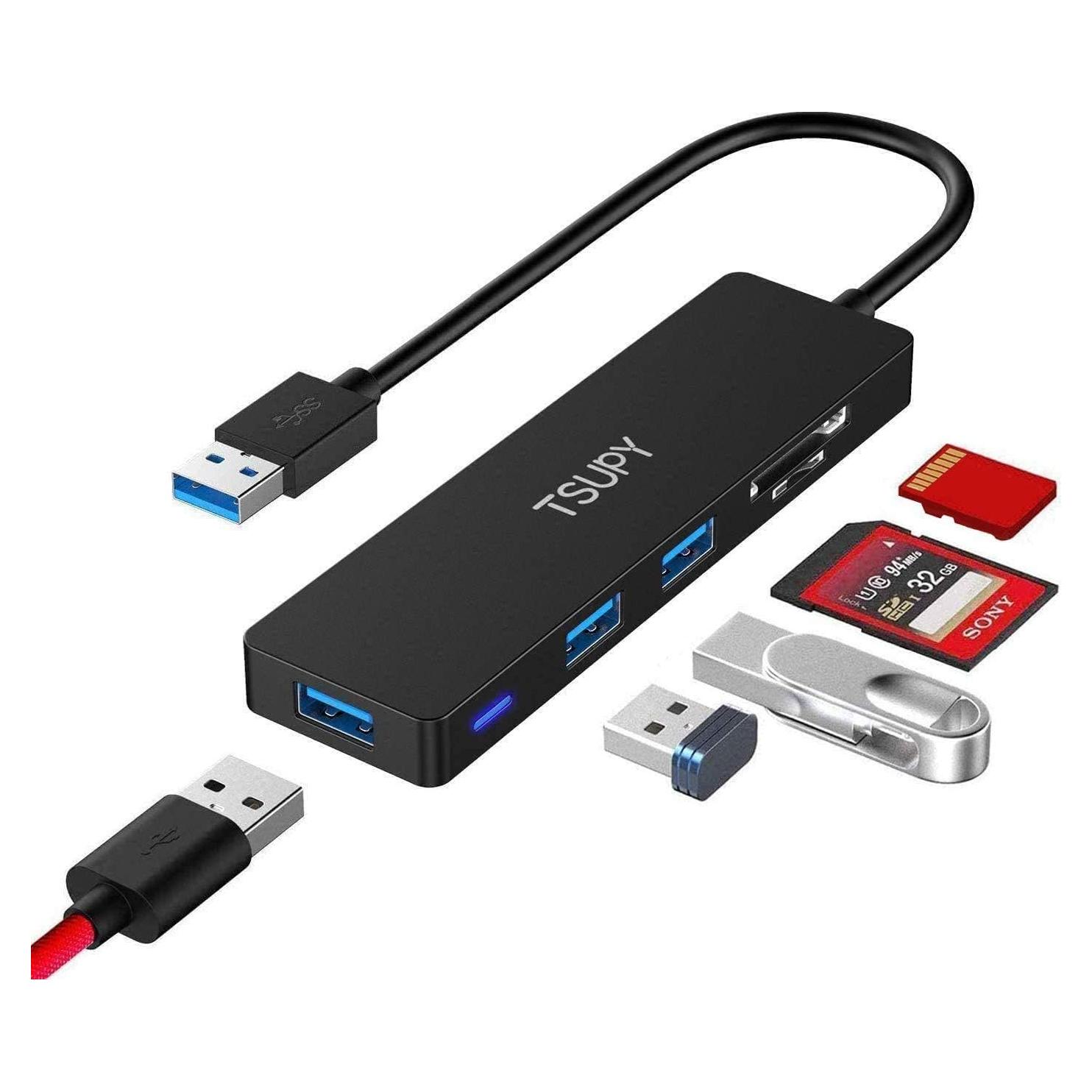 Hub USB 3.0 TSUPY 5 en 1 con Lector de Tarjetas SD y TF