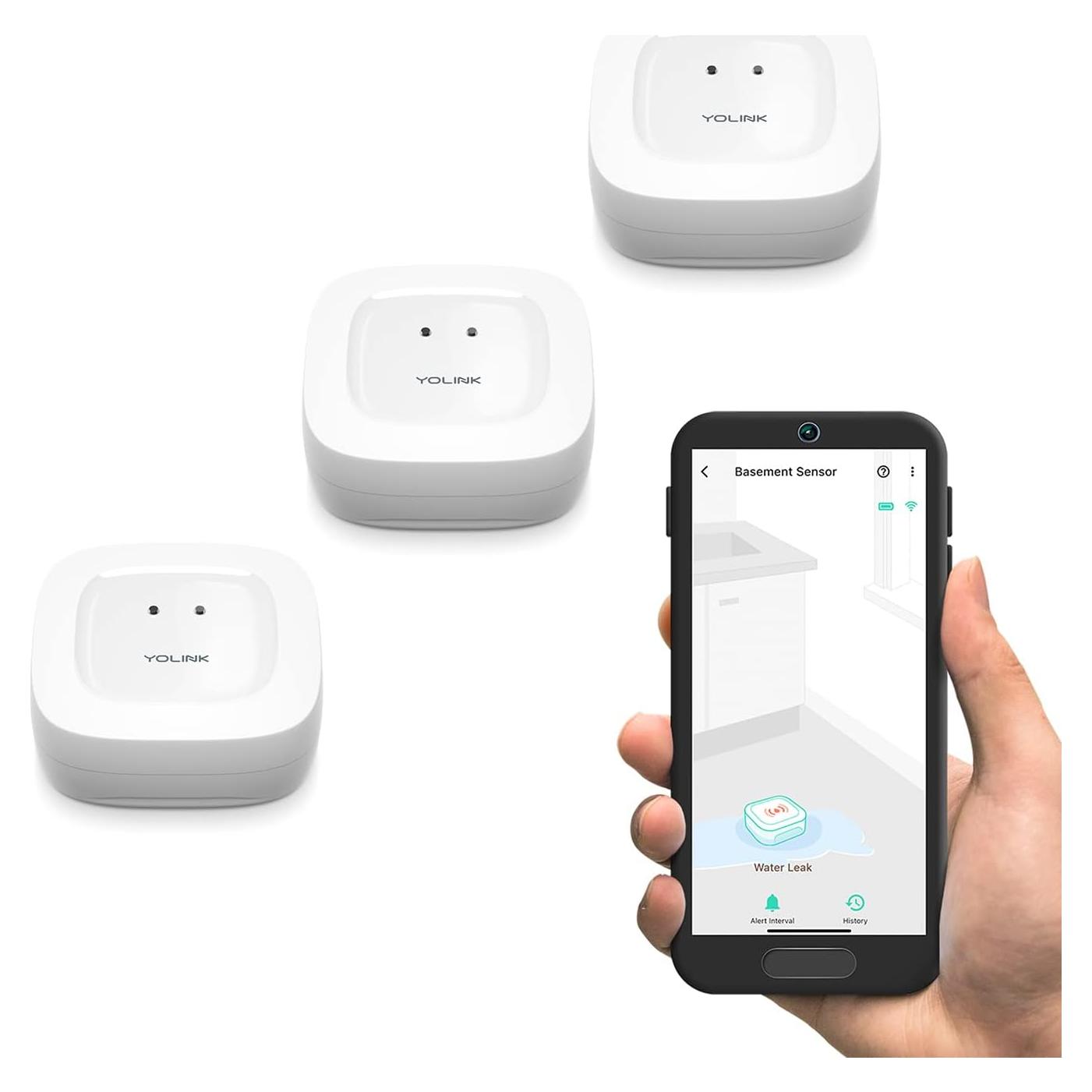 Sensor de Fugas de Agua YoLink 3-Pack, Rango 402 m, Inteligente