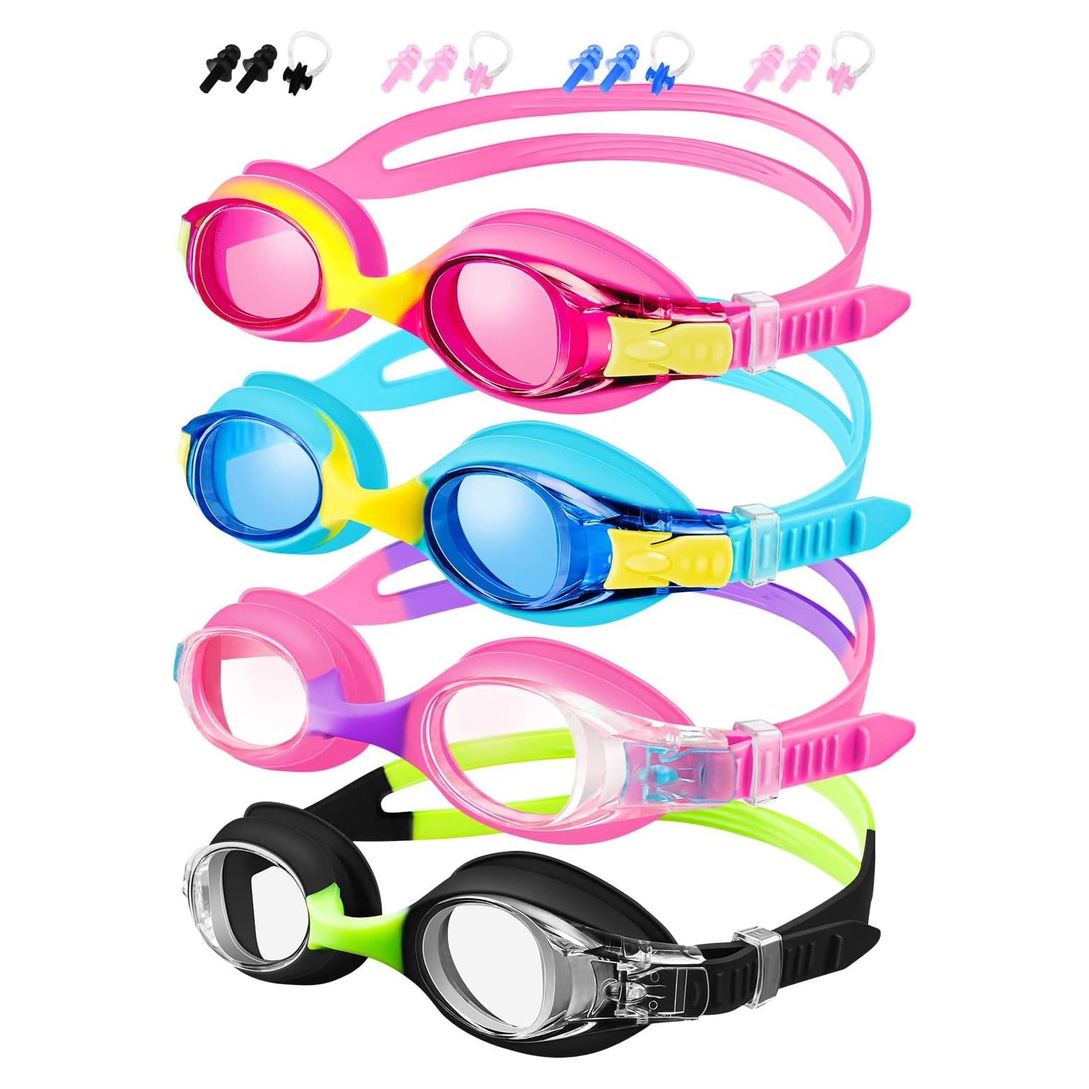 Gafas de Natación XDX para Niños 4-14 Años, Paquete de 4, Antiempañante UV