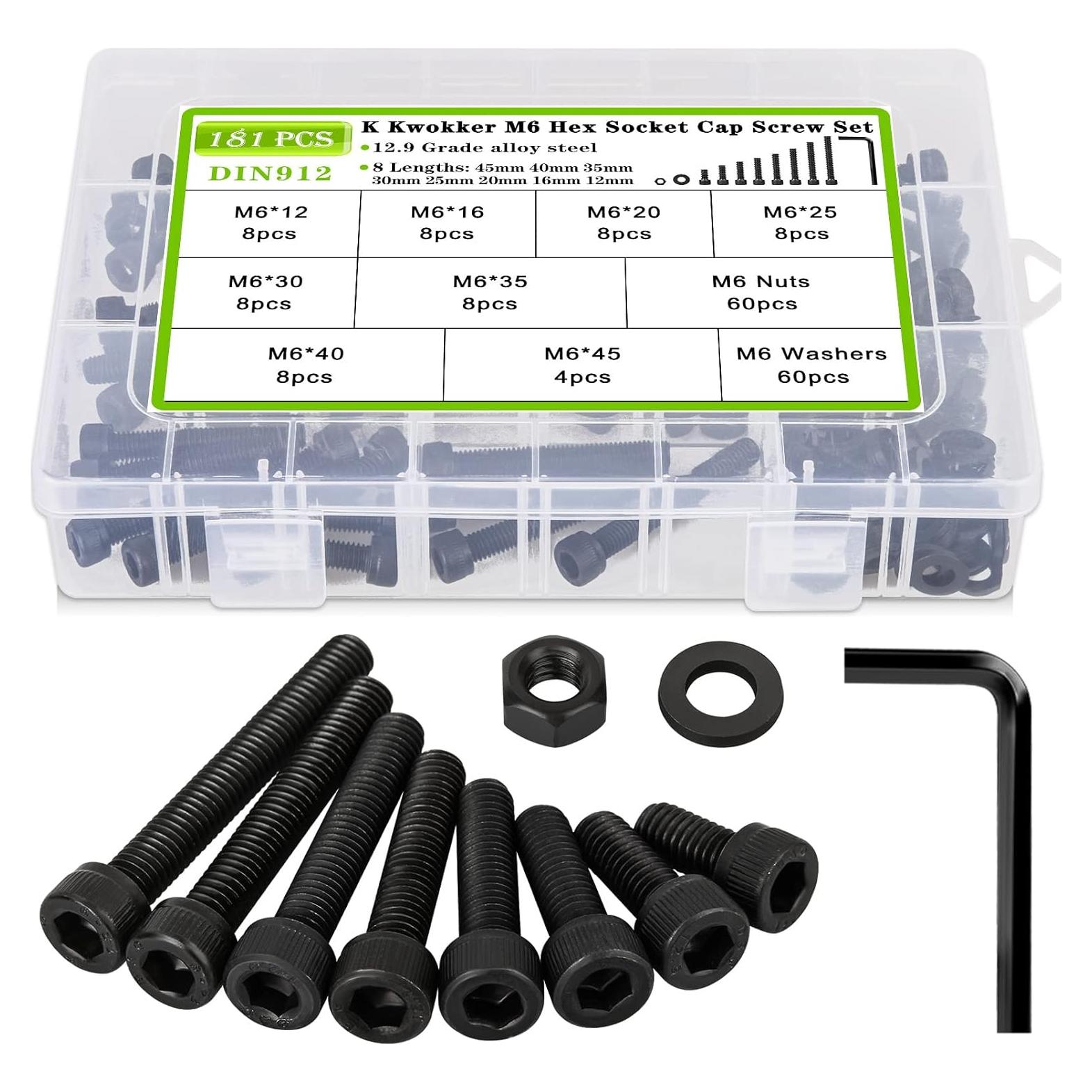Juego de Tornillos M6 K Kwokker 180 Pcs 12 a 45 mm Hexagonal