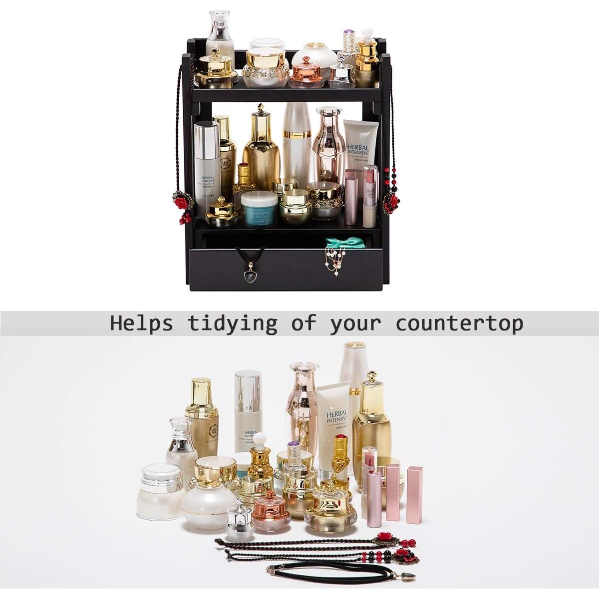 Organizador de Maquillaje GOBAM de Bambú con Cajón Negro