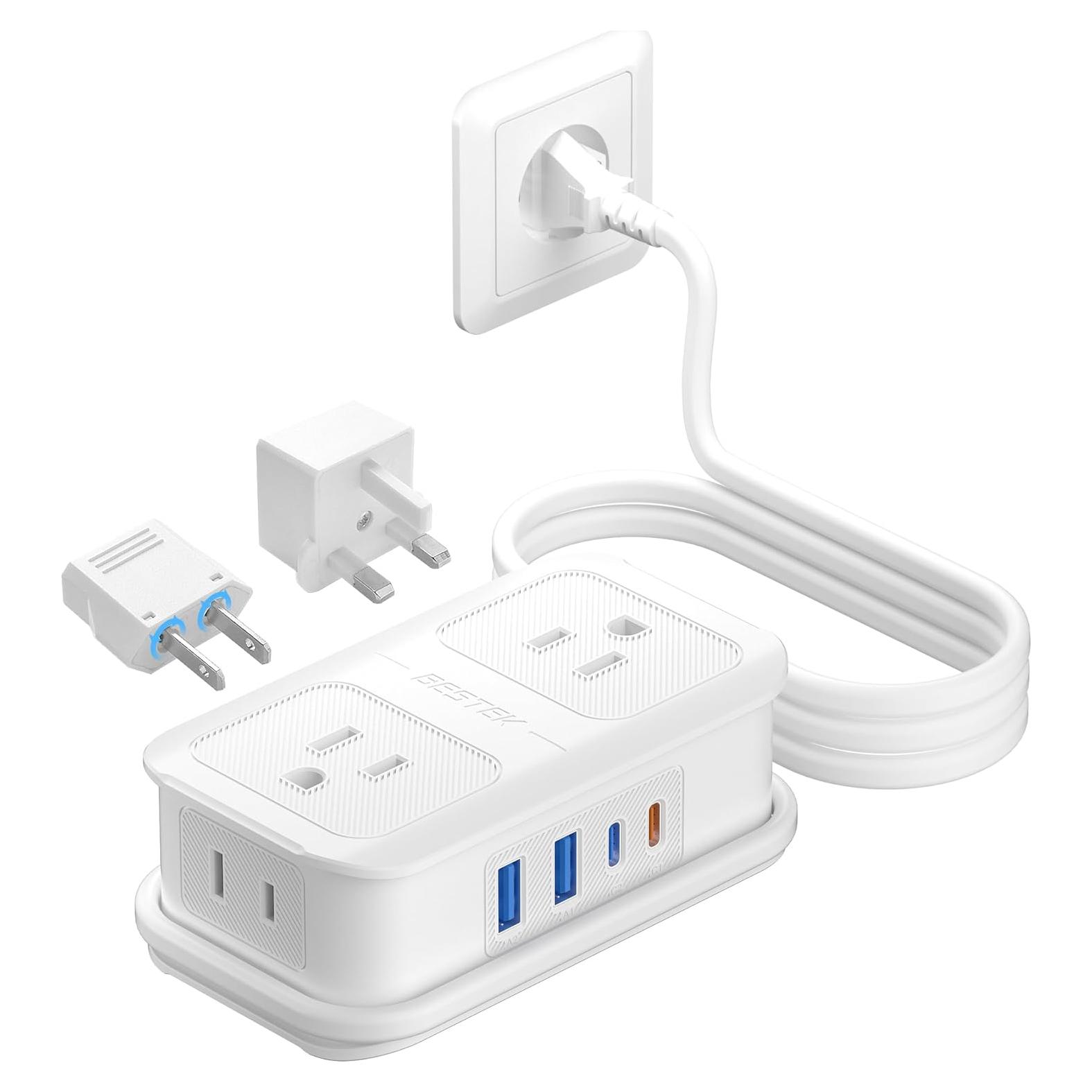 Adaptador de Enchufe de Viaje BESTEK 8 en 1 con USB-C 1.1m