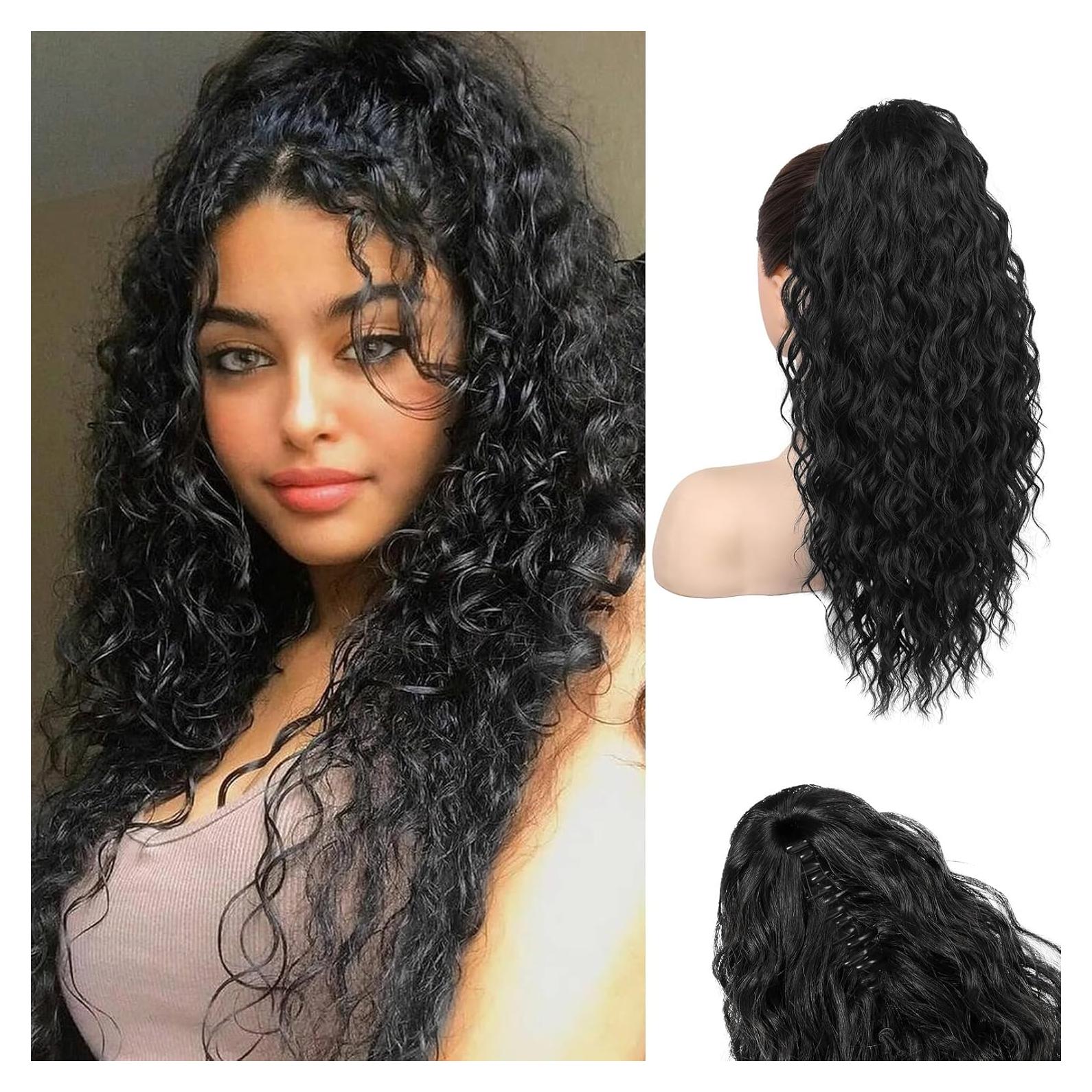 Extensión de Cola de Caballo Rizada SEIKEA 46 cm Negra Clip