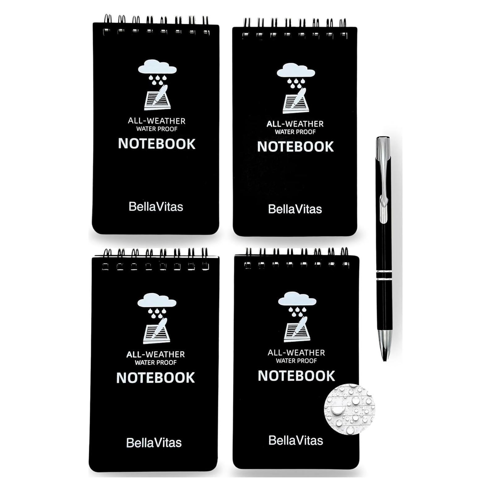 Cuaderno Impermeable Bellavitas 3x5 Negro - Paquete de 4