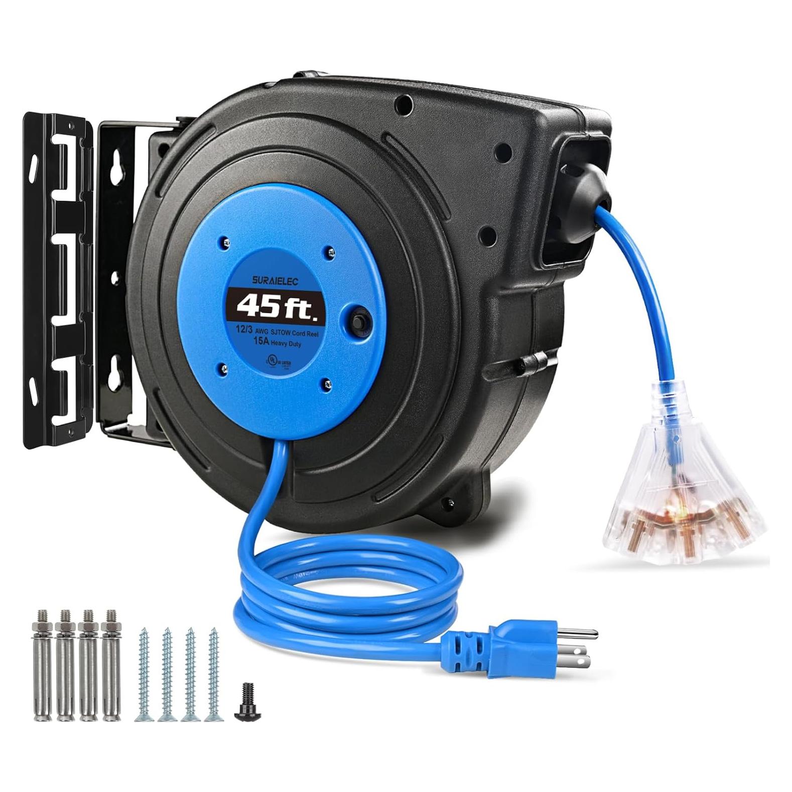 Carrete de Cable de Extensión Retráctil SURAIELEC 13.72 m 12 AWG