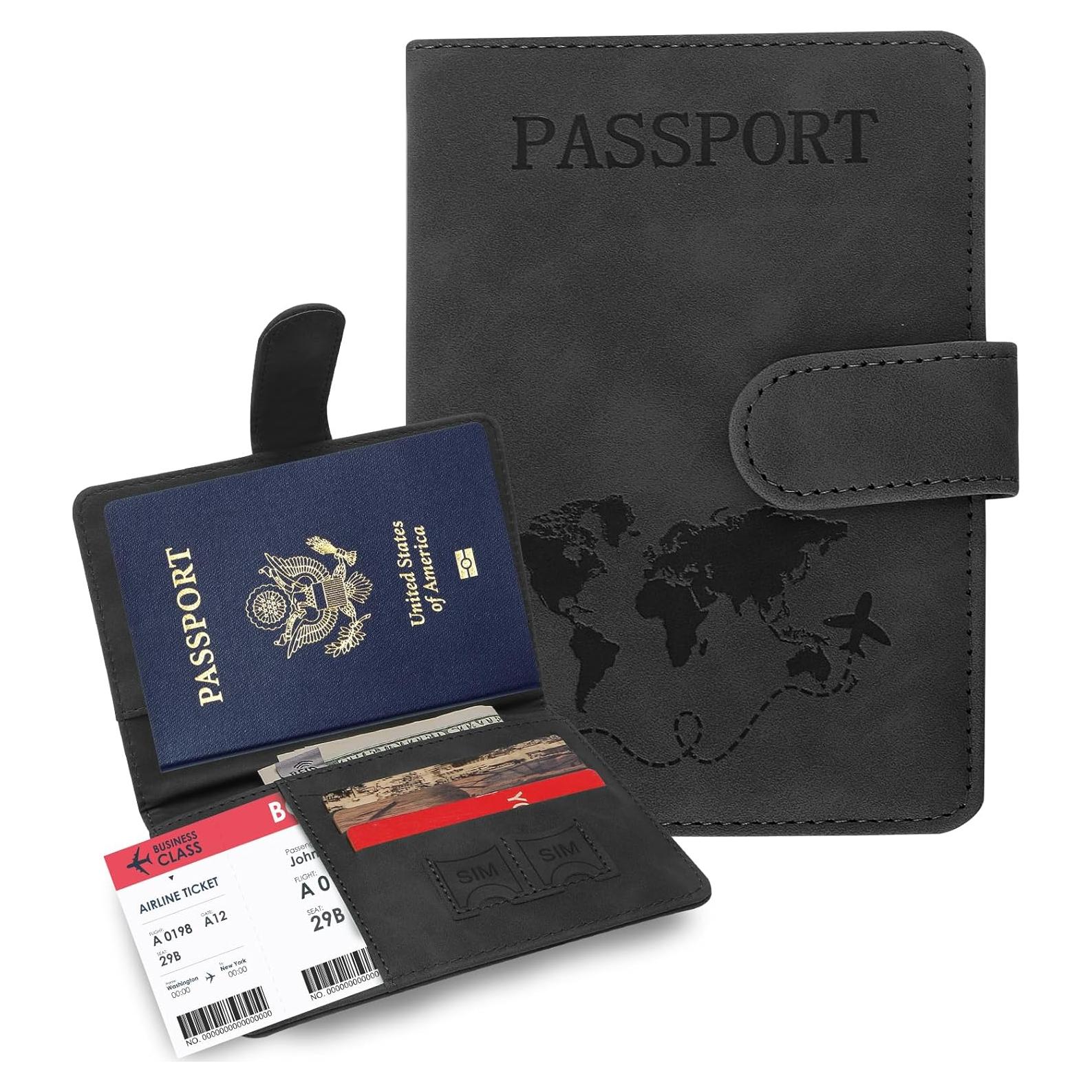 Soporte de Pasaporte y Tarjetas RFID Sovirose Negro