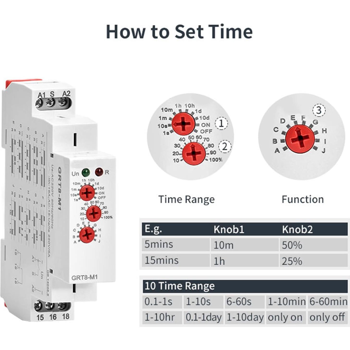 Relé de Tiempo Multifuncional 16A GAEYAELE GRT8-M1 0.1s-10d