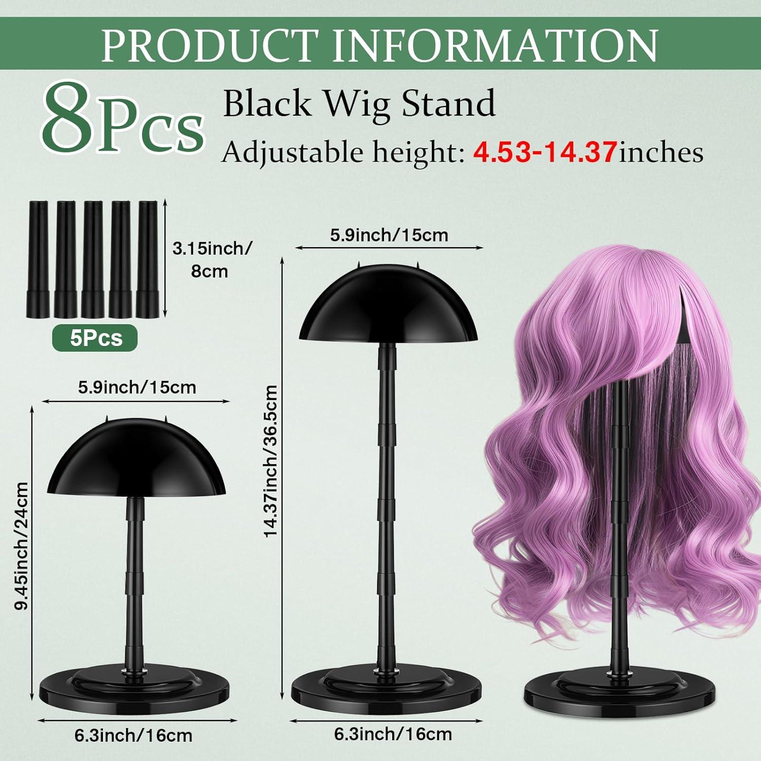 Soporte de Peluca Ajustable Shimeyao 8 Pcs Negro 11.5-36.4 cm