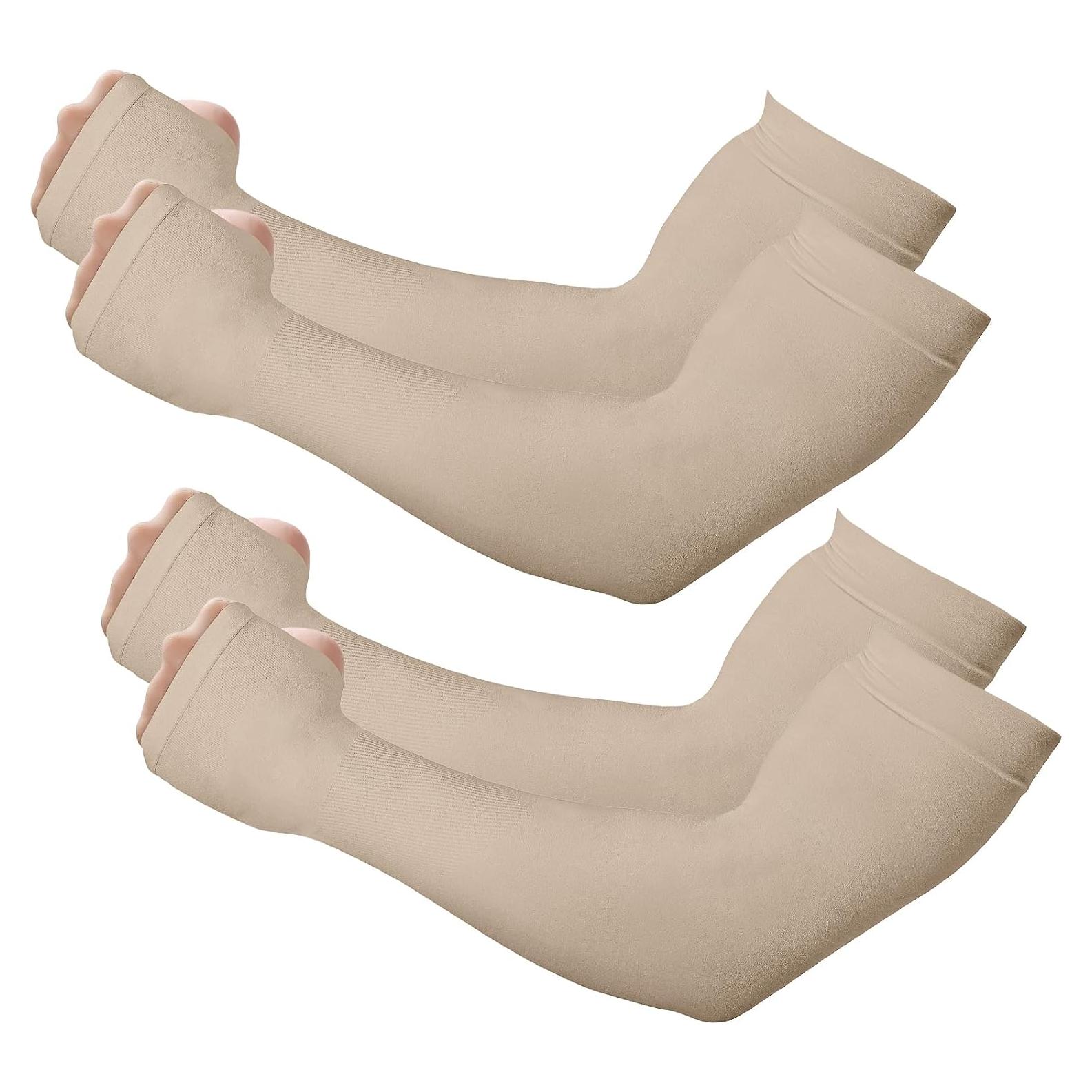 Mangas UV Kinwor para brazos unisex - 2 pares beige, UPF 50+