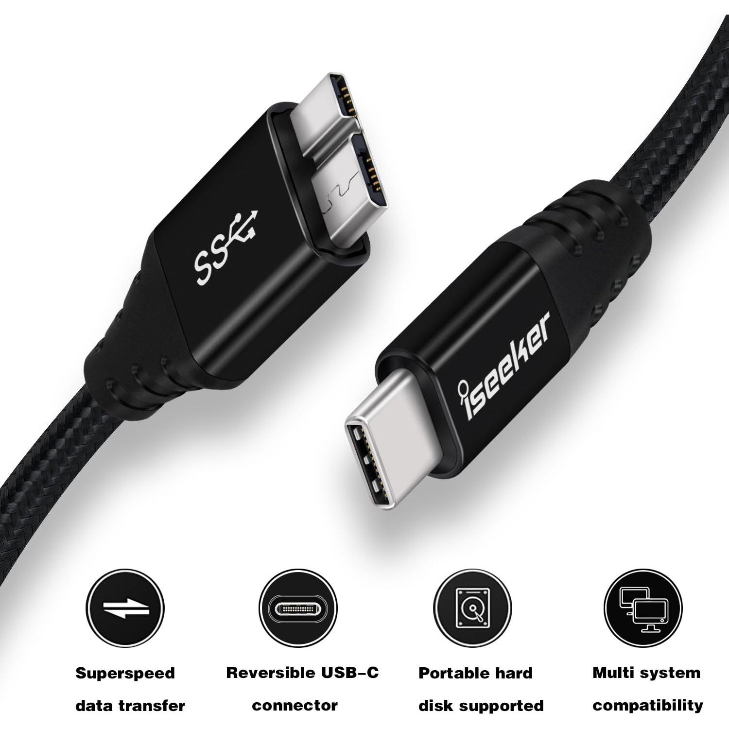 Cable USB 3.0 Tipo-C a Micro-B iSeekerKit 0.30m 2-Pack