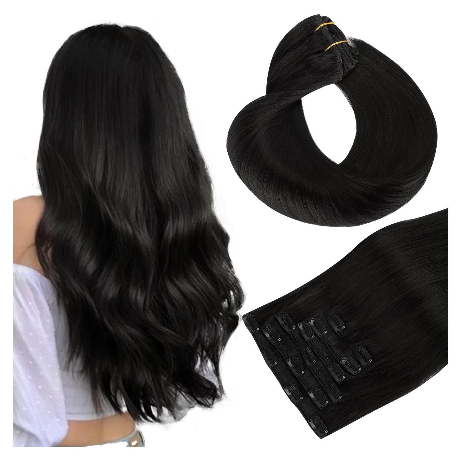 Extensiones de Cabello Humano Clip en Hotbanana 30 cm 75g 7pcs Negro Azabache