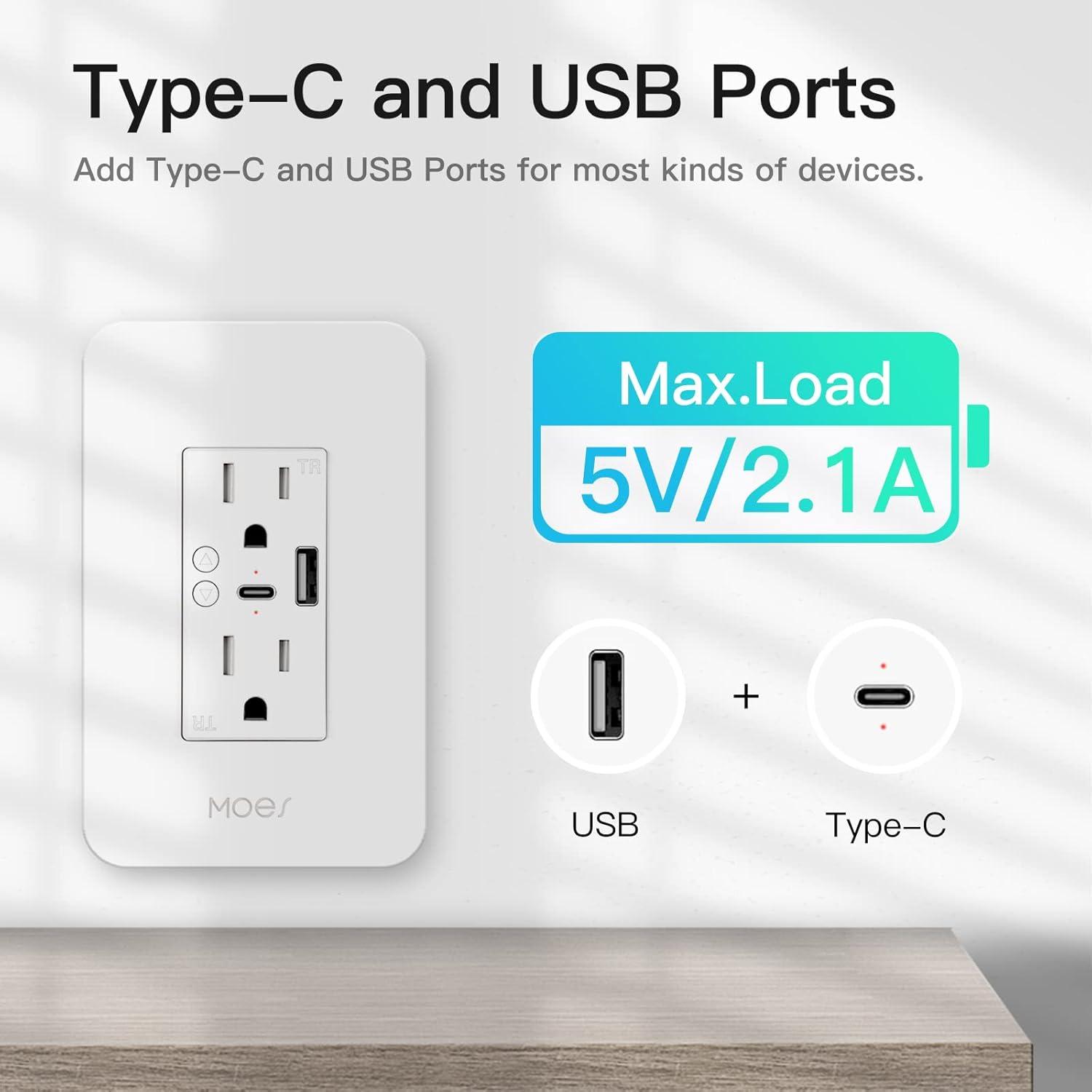 Receptáculo de Pared USB Inteligente MOES con Cargador Type-C