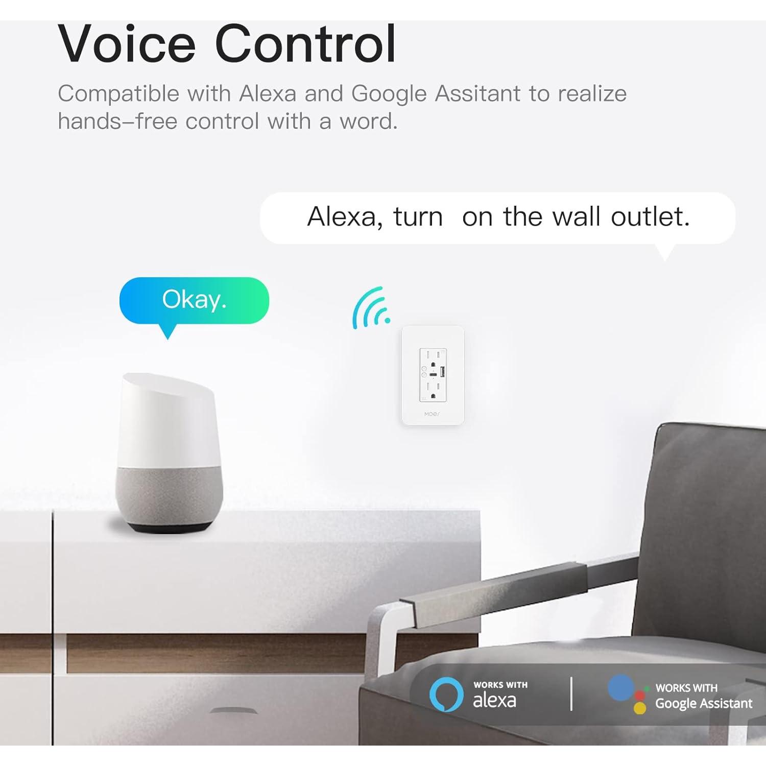 Receptáculo de Pared USB Inteligente MOES con Cargador Type-C