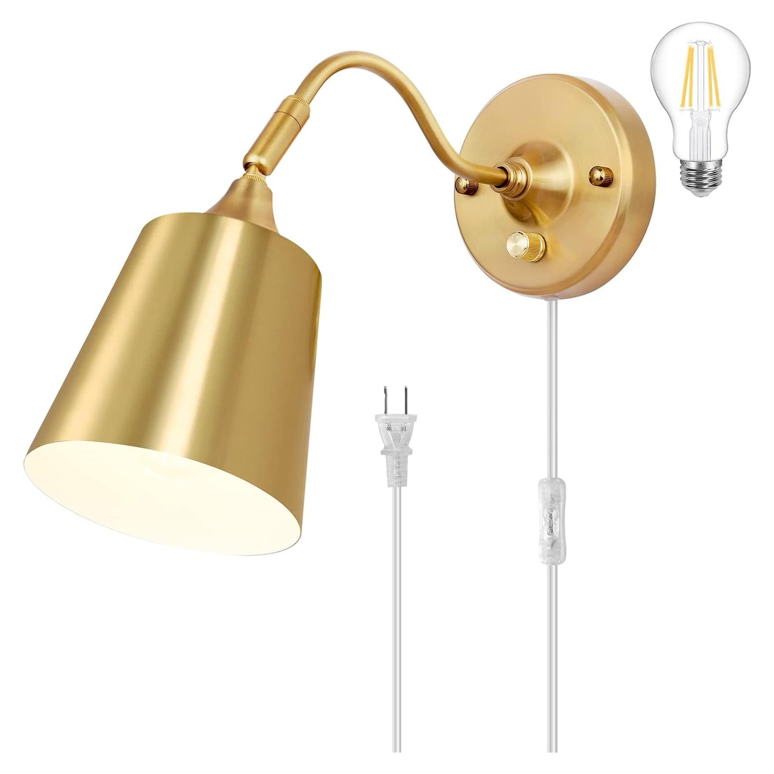 Aplique de pared regulable TRLIFE dorado con bombilla LED 6W