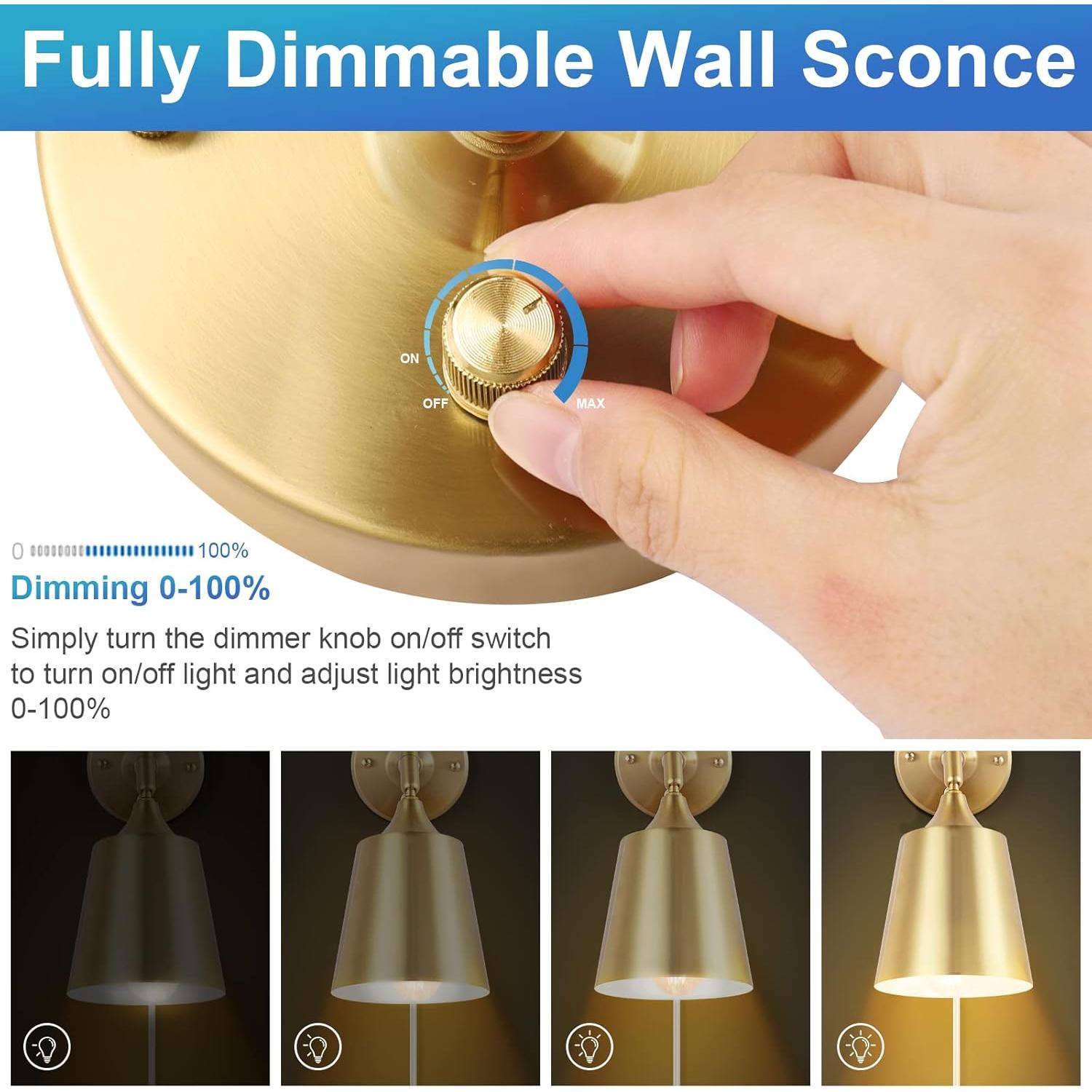 Aplique de pared regulable TRLIFE dorado con bombilla LED 6W