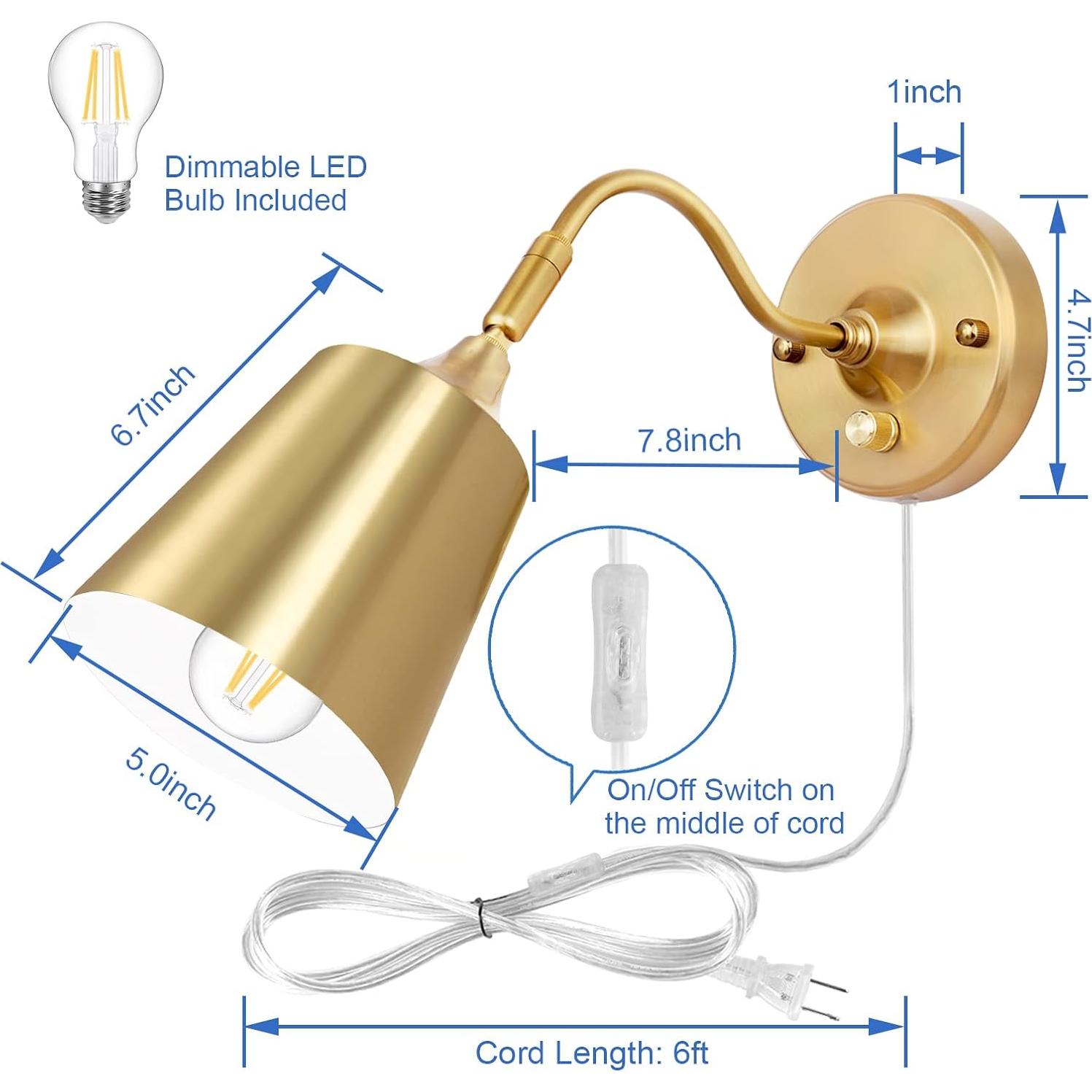 Aplique de pared regulable TRLIFE dorado con bombilla LED 6W