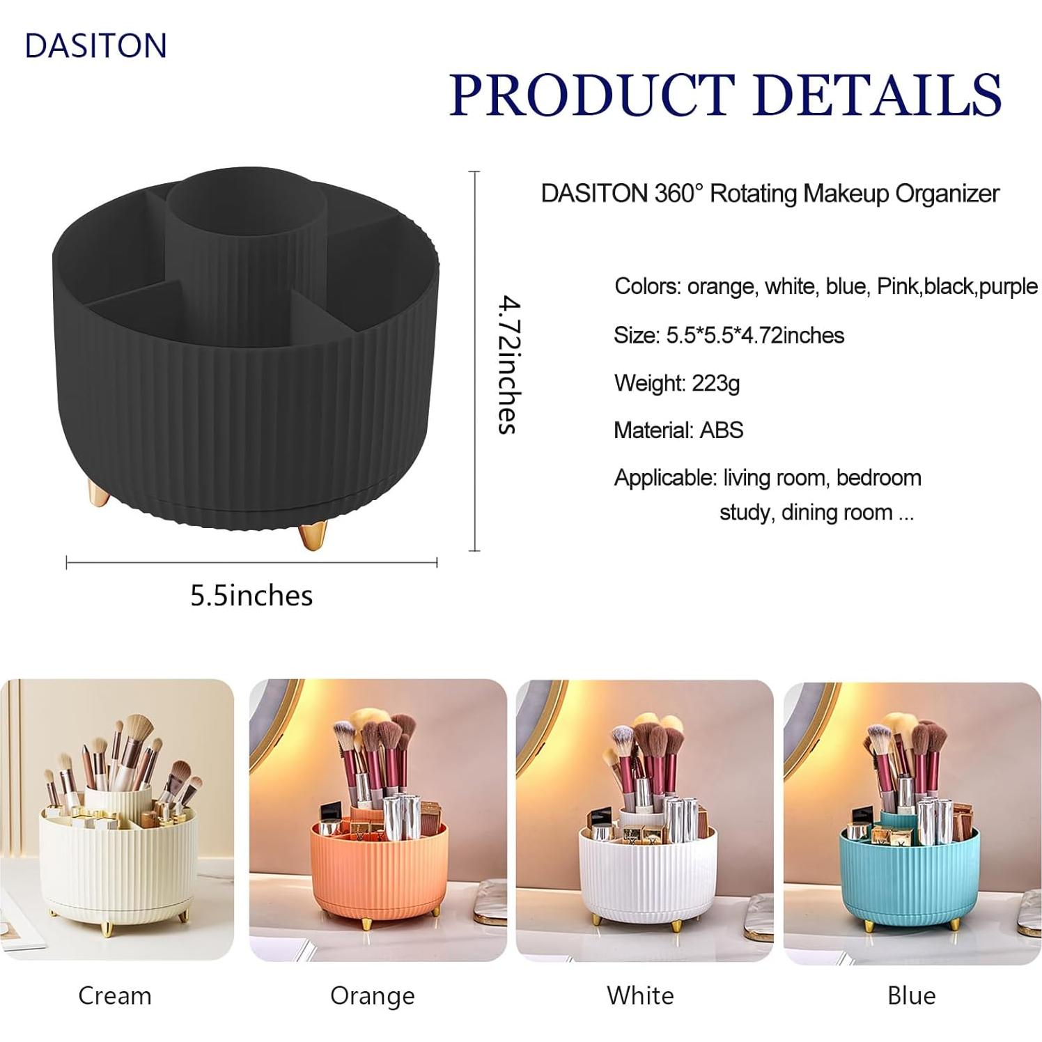 Soporte para Brochas de Maquillaje DASITON Negro 360° 5 Compartimentos
