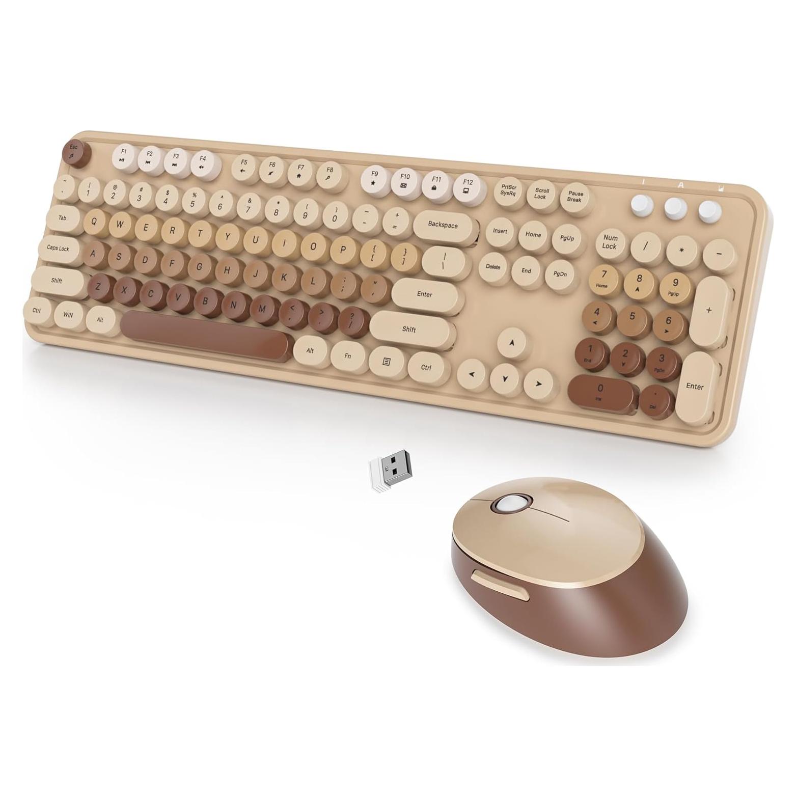 Teclado y Ratón Inalámbricos SbocKeeb Retro 104 Teclas Café