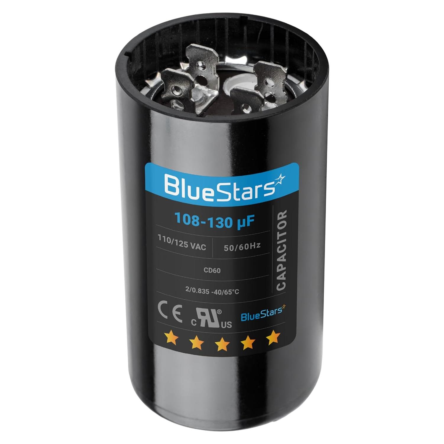 Capacitor de Arranque Redondo BlueStars 108-130 uF 110-125 VAC