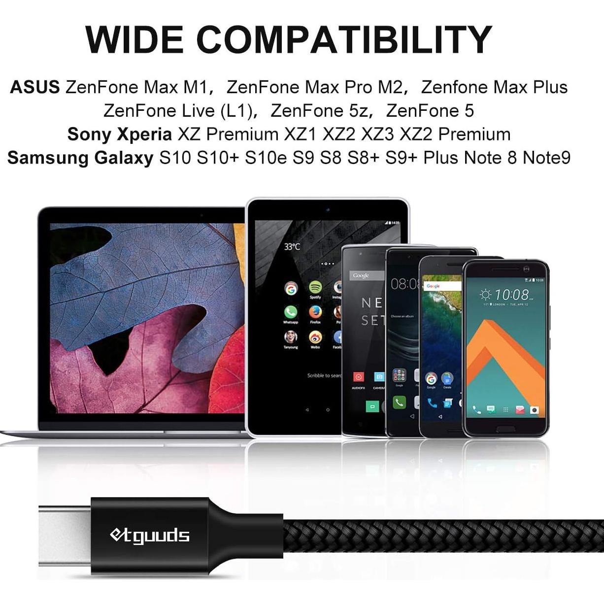 Cable USB A a USB C 3m etguuds Carga Rápida 18W Trenzado