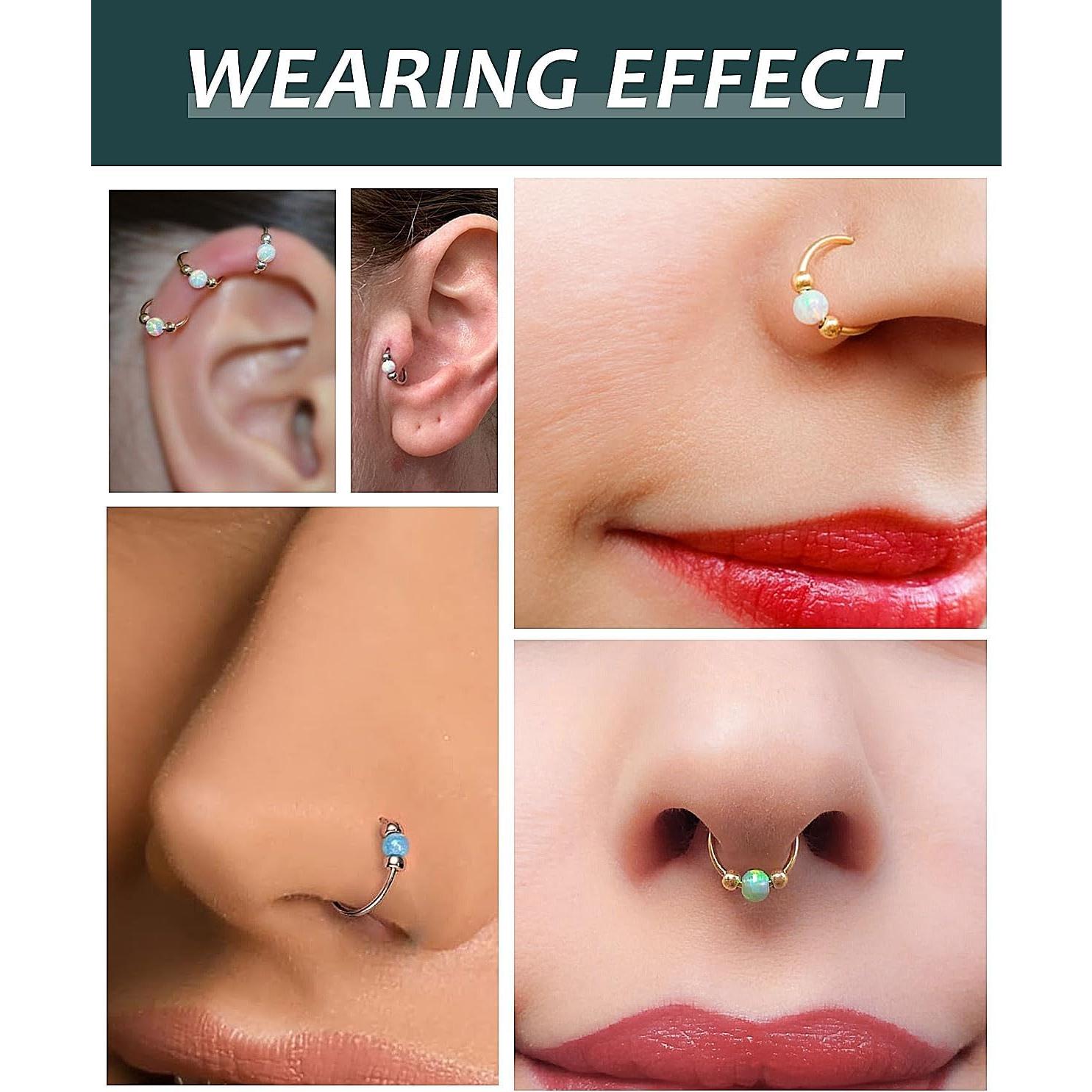 Anillos de Nariz 20G Acero Inoxidable 316L con Ópalo y CZ
