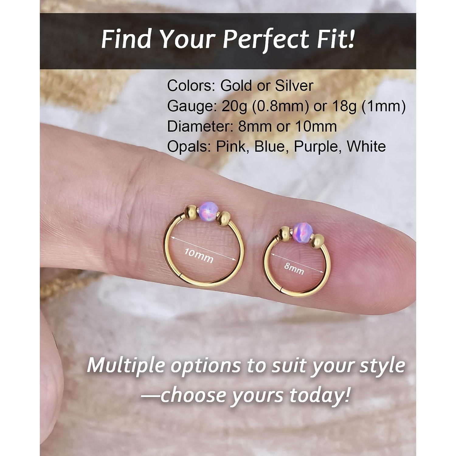 Anillos de Nariz 20G Acero Inoxidable 316L con Ópalo y CZ